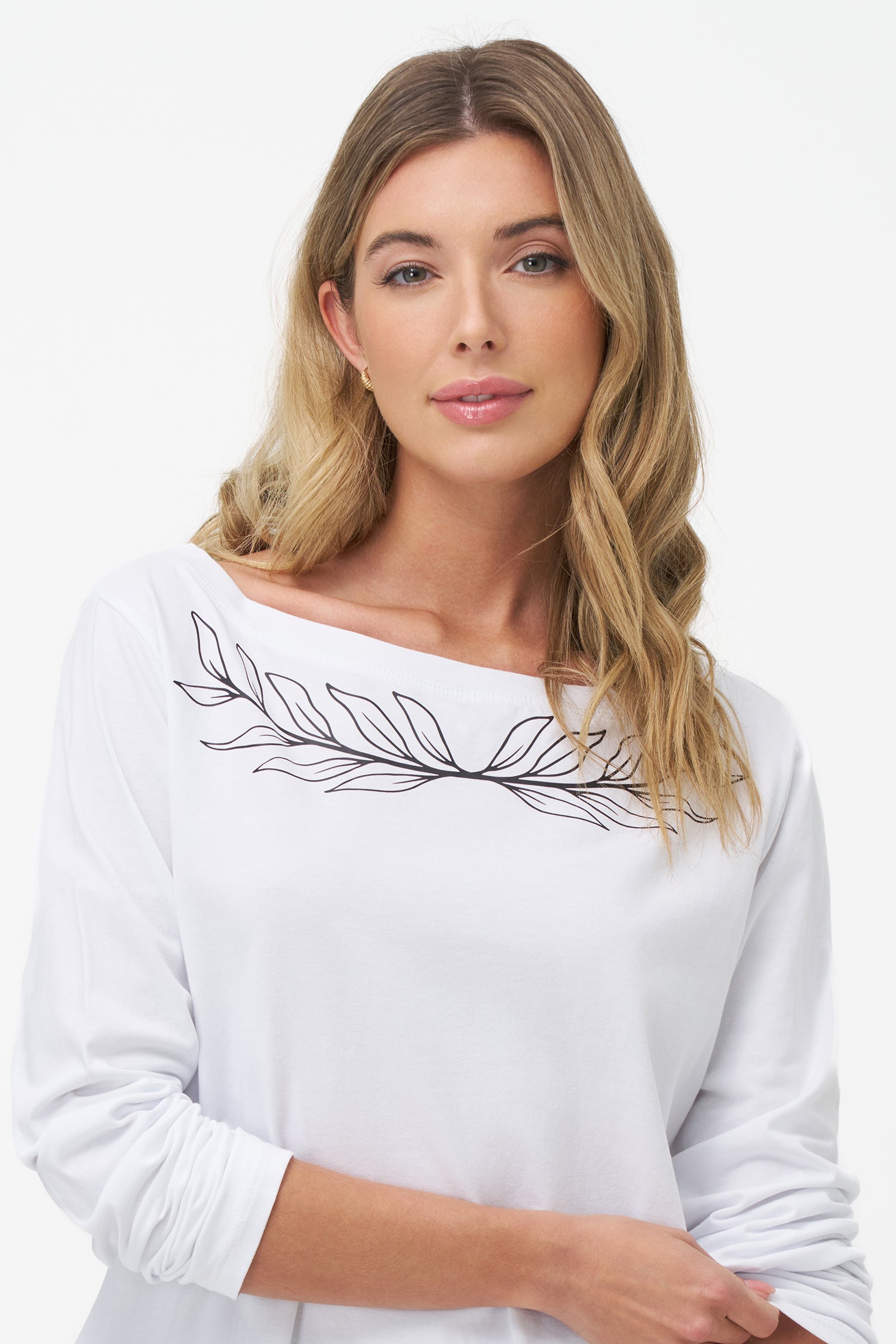 Women's Knit Boat-Neckline Long Sleeve Top