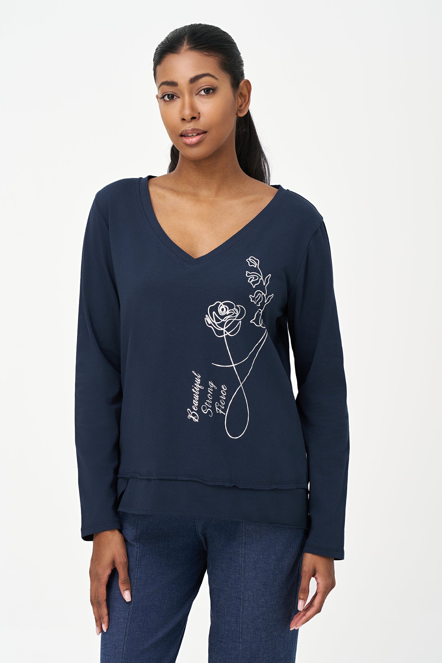 Women's Knit V-Neckline Long Sleeve Top