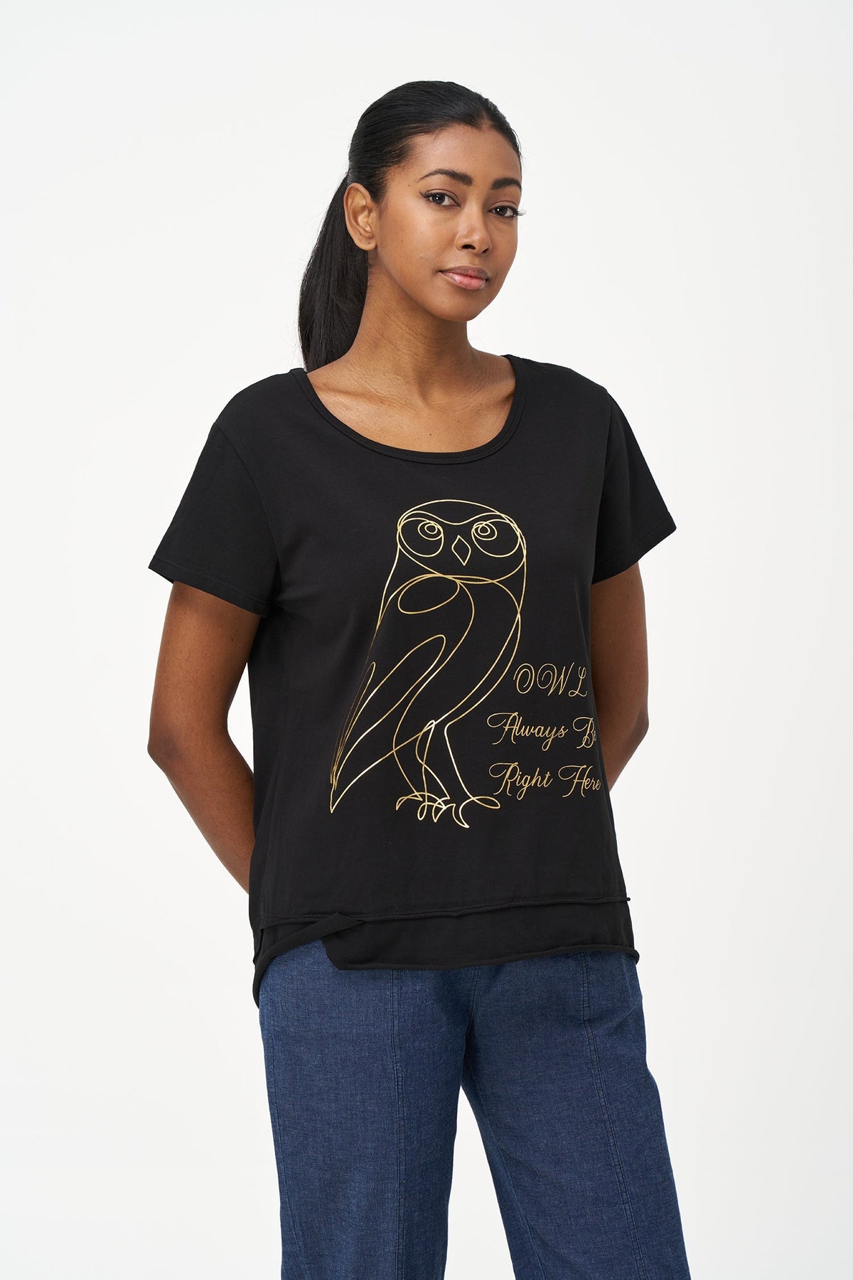 Women's Placement-Print Crew-Neck Top, Short Sleeves & Uneven Hem