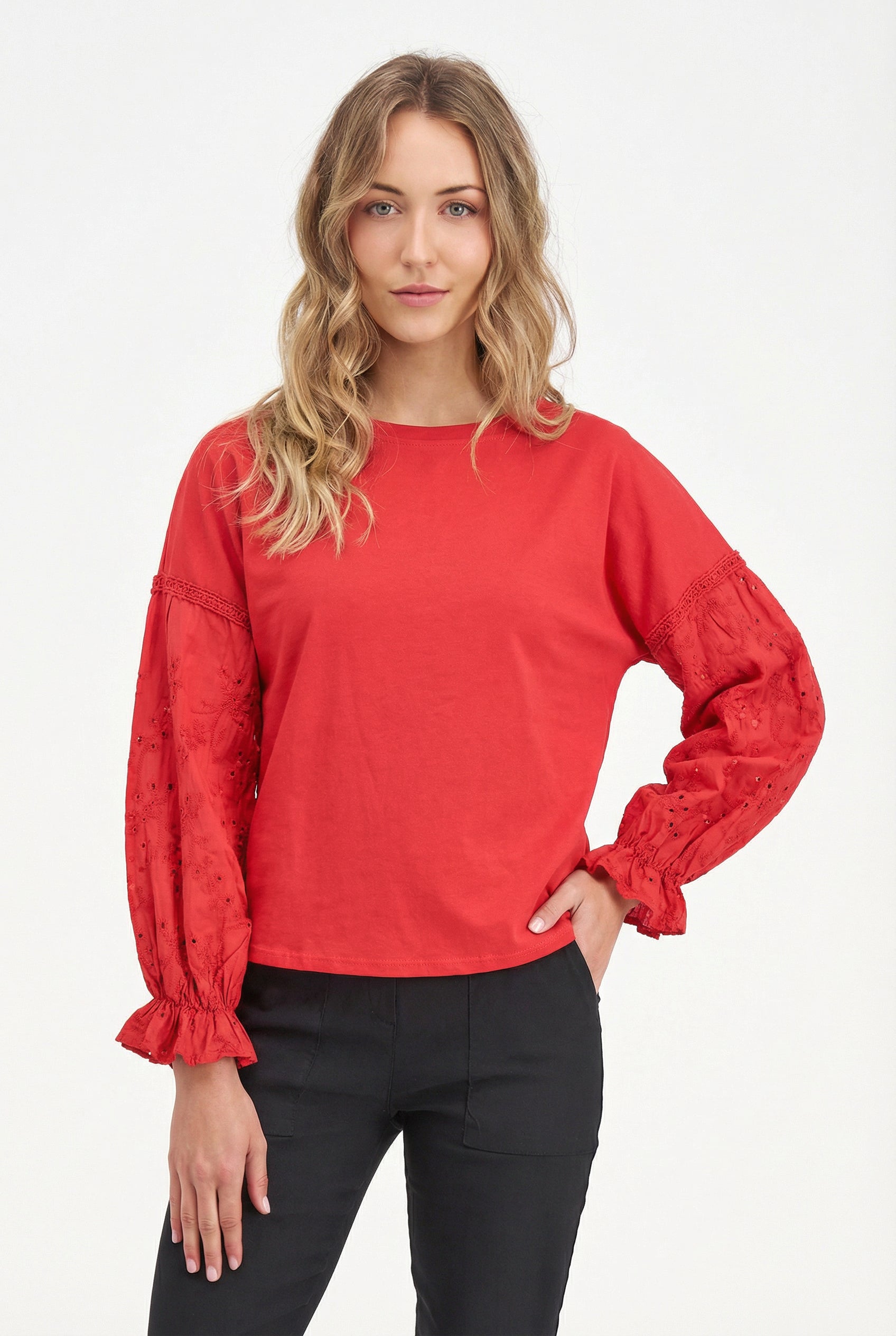 Women's Knit/Woven Combo Top