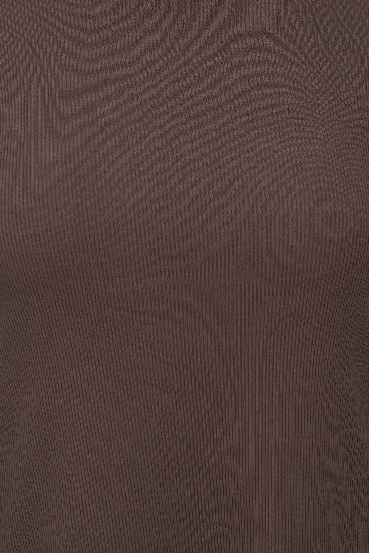 Close-up of a ribbed brown fabric texture.