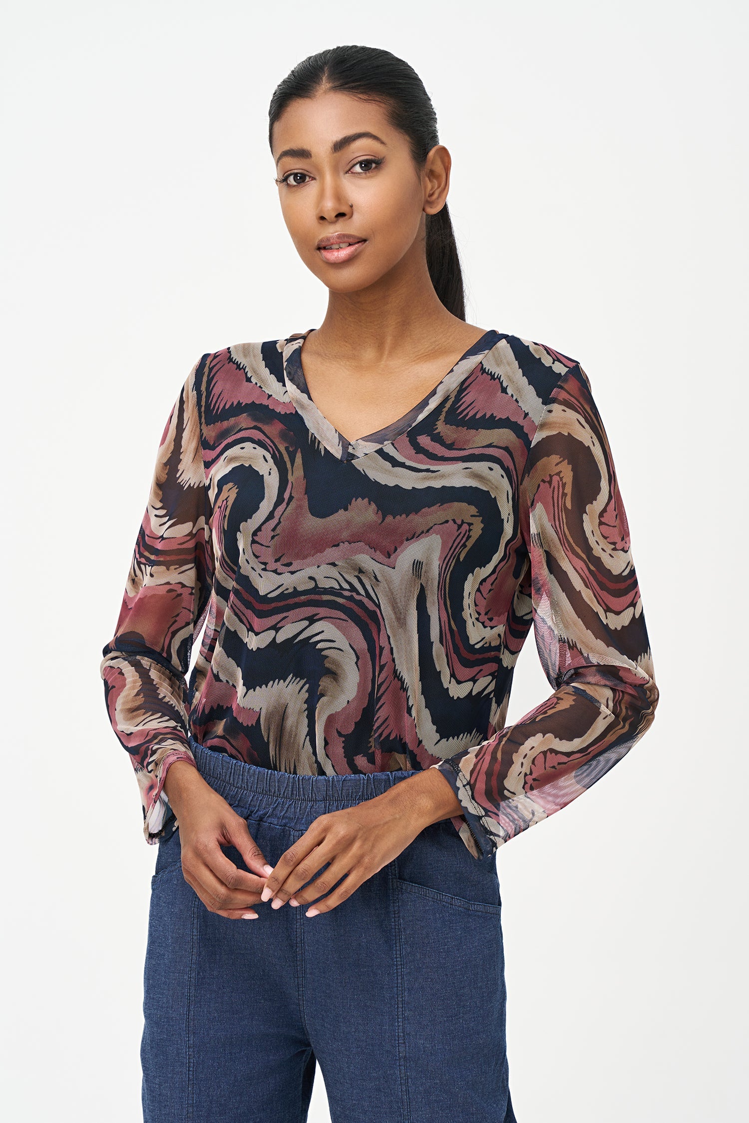 Women's Knit Long Sleeve V-Neck Top