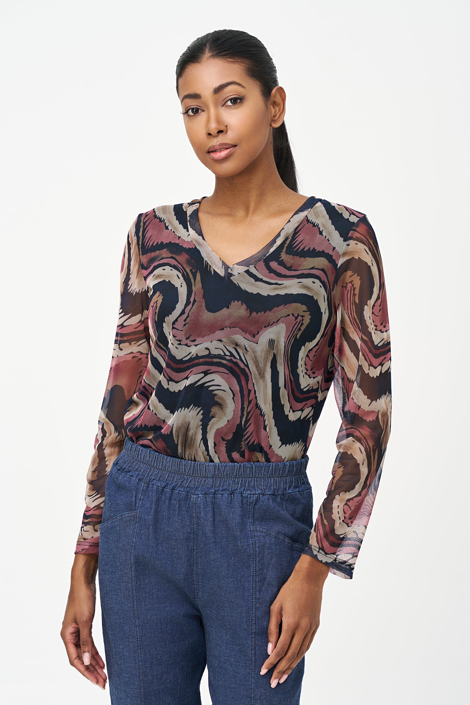 Women's Knit Long Sleeve V-Neck Top