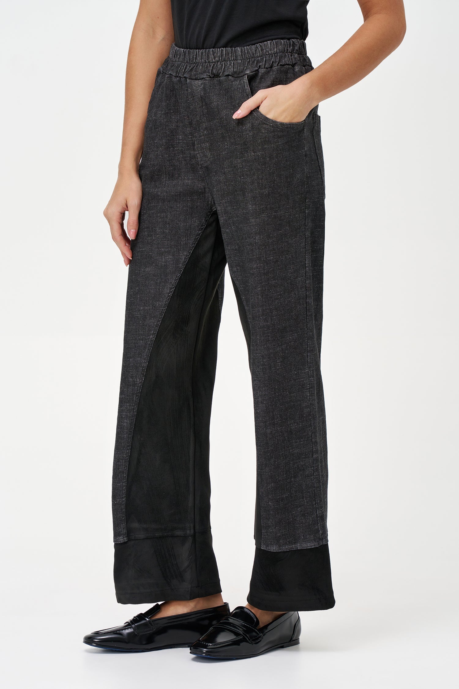 Women's Woven Denim And Faux Suede Combo Pull-On Pants