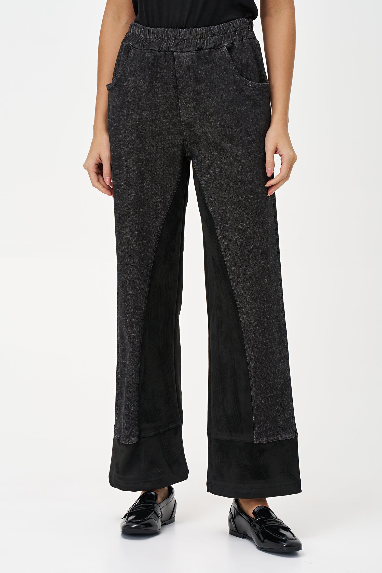 Women's Woven Denim And Faux Suede Combo Pull-On Pants