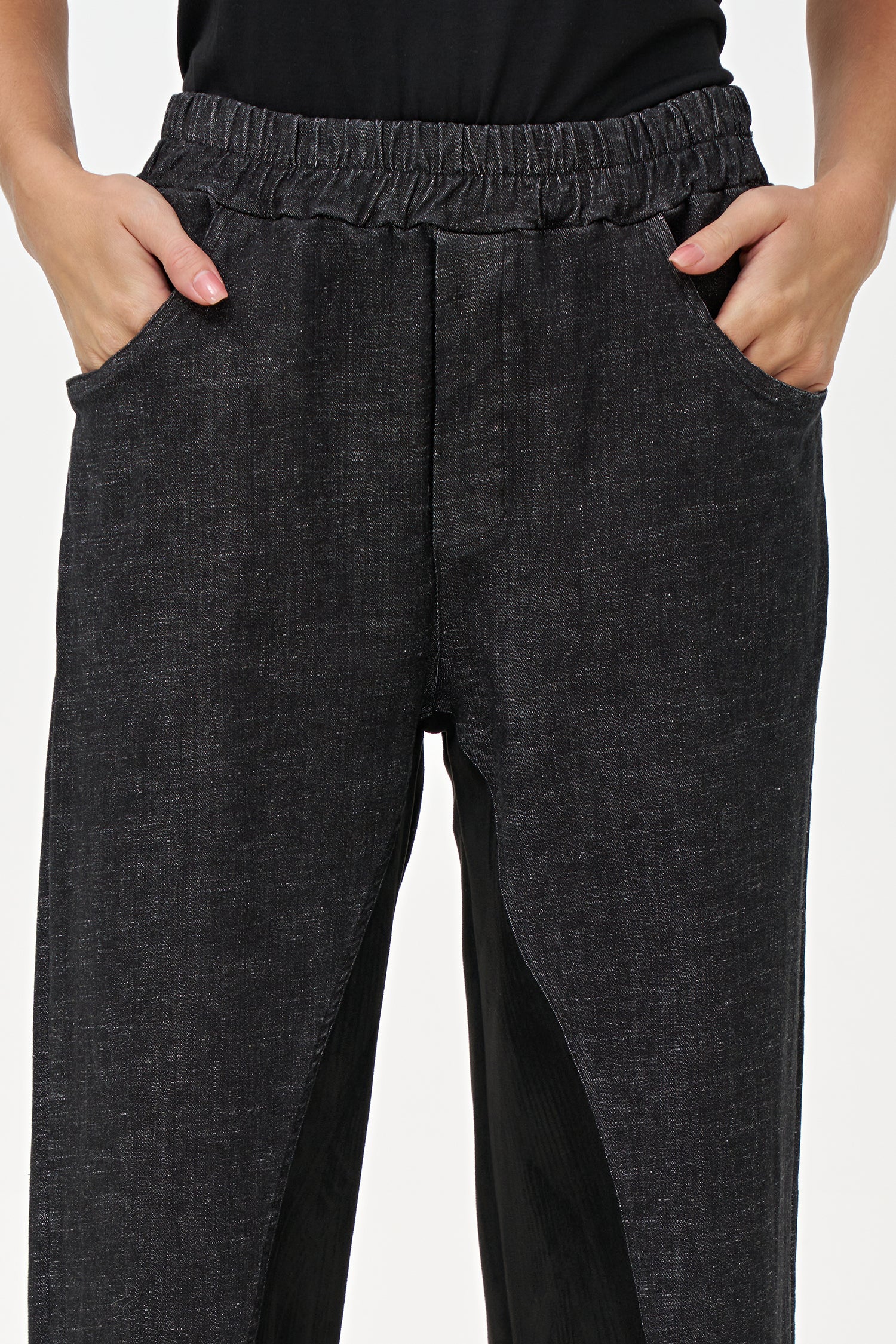 Women's Woven Denim And Faux Suede Combo Pull-On Pants