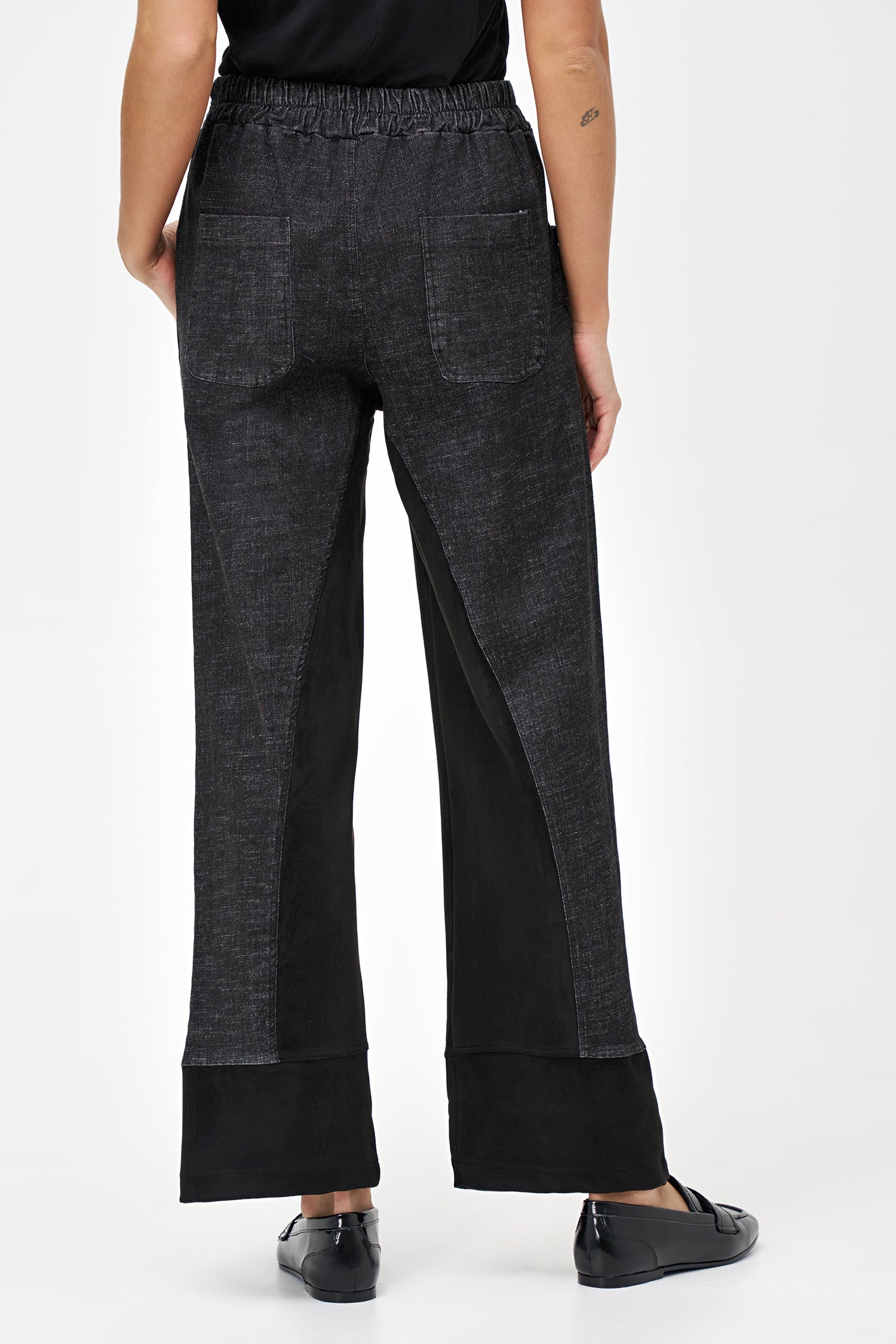 Women's Woven Denim And Faux Suede Combo Pull-On Pants