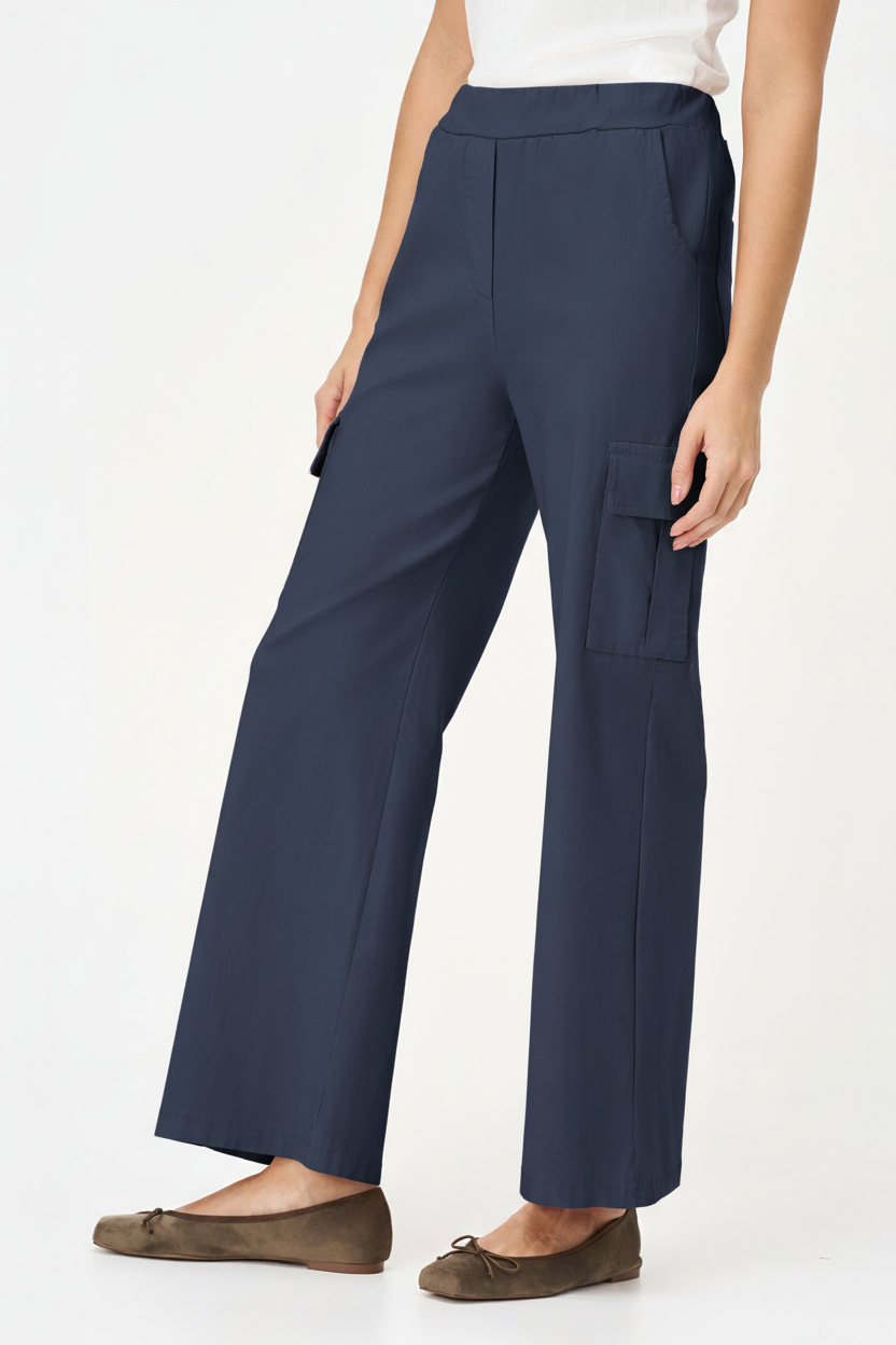 Women's Knit Straight Leg Pull-On Cargo Pants With Patch Pockets