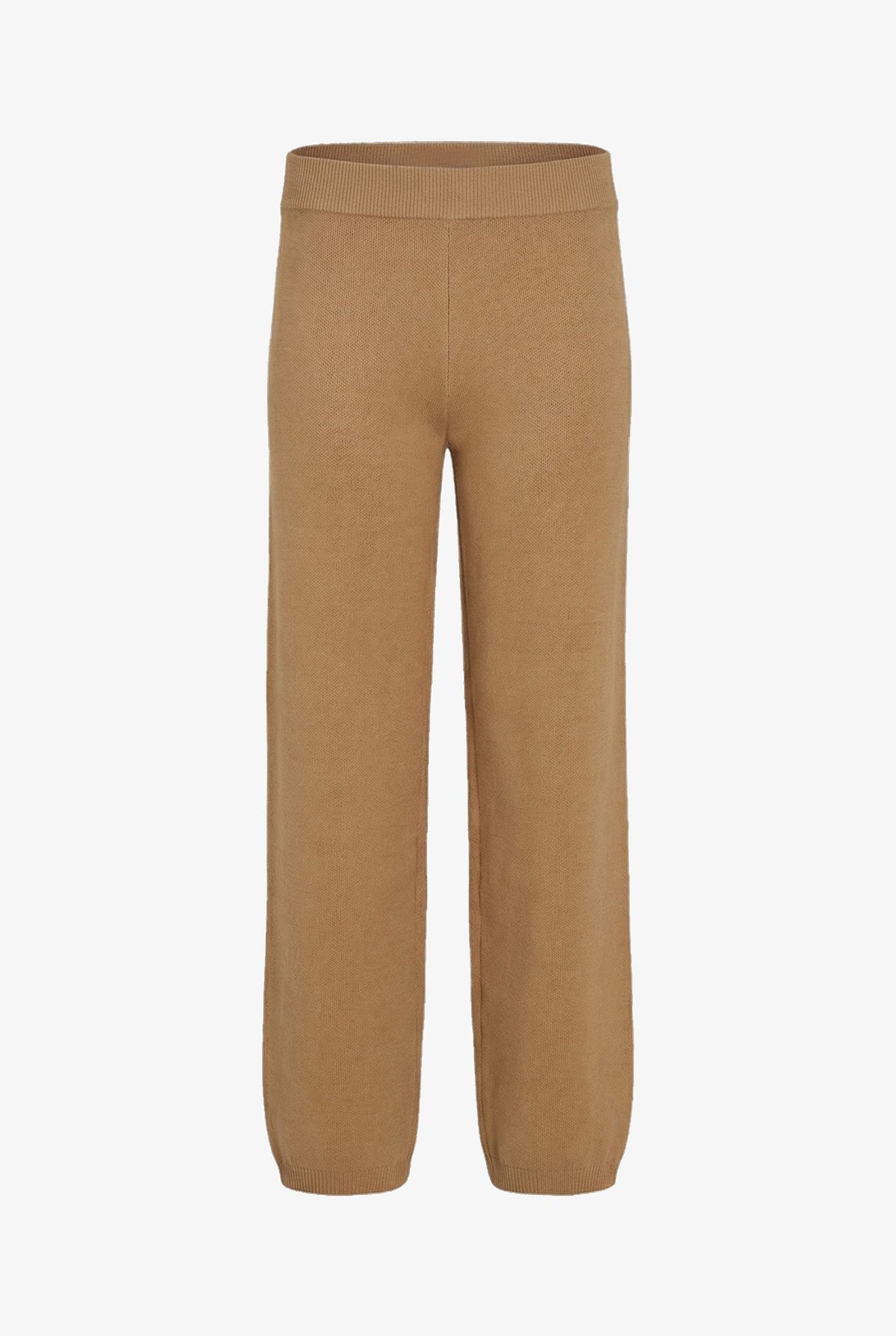 A pair of wide-leg cropped pants in a solid camel brown color, shown against a plain white background.