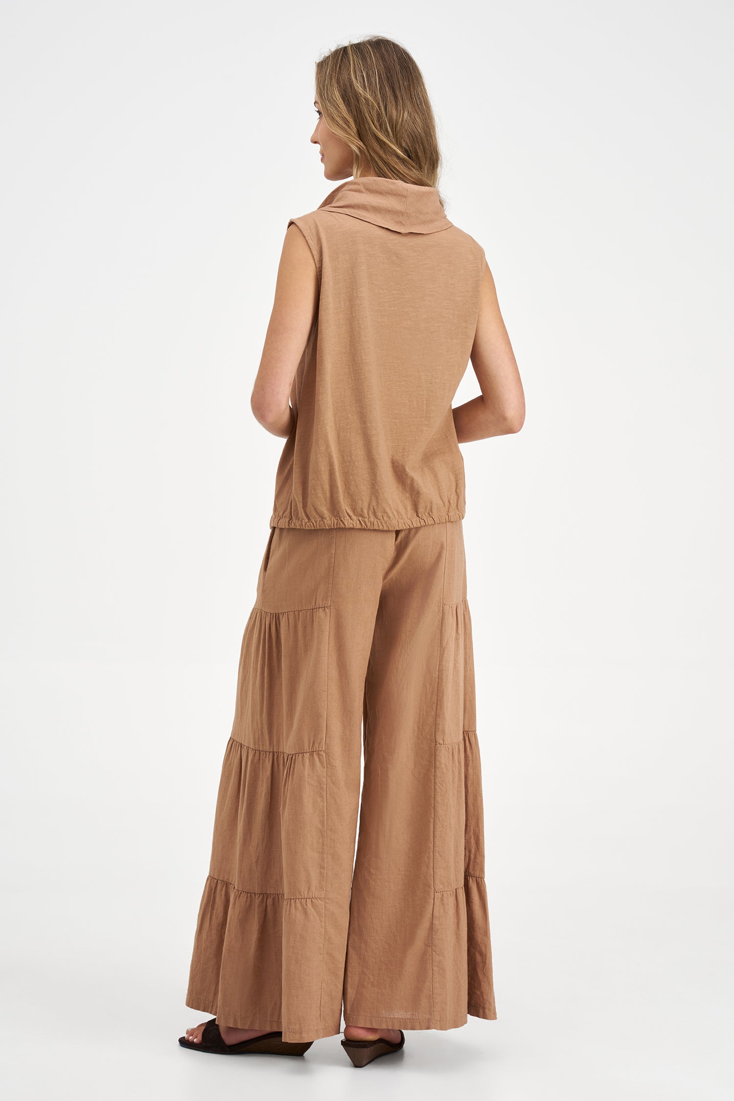 Women's Knit Woven Combo Sleeveless Top