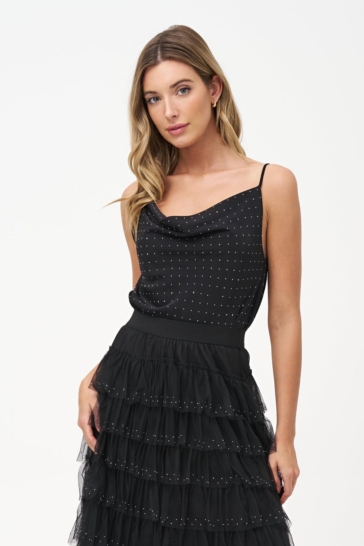 Women's Woven Cowl-Neck Camisole with Decorative Studs