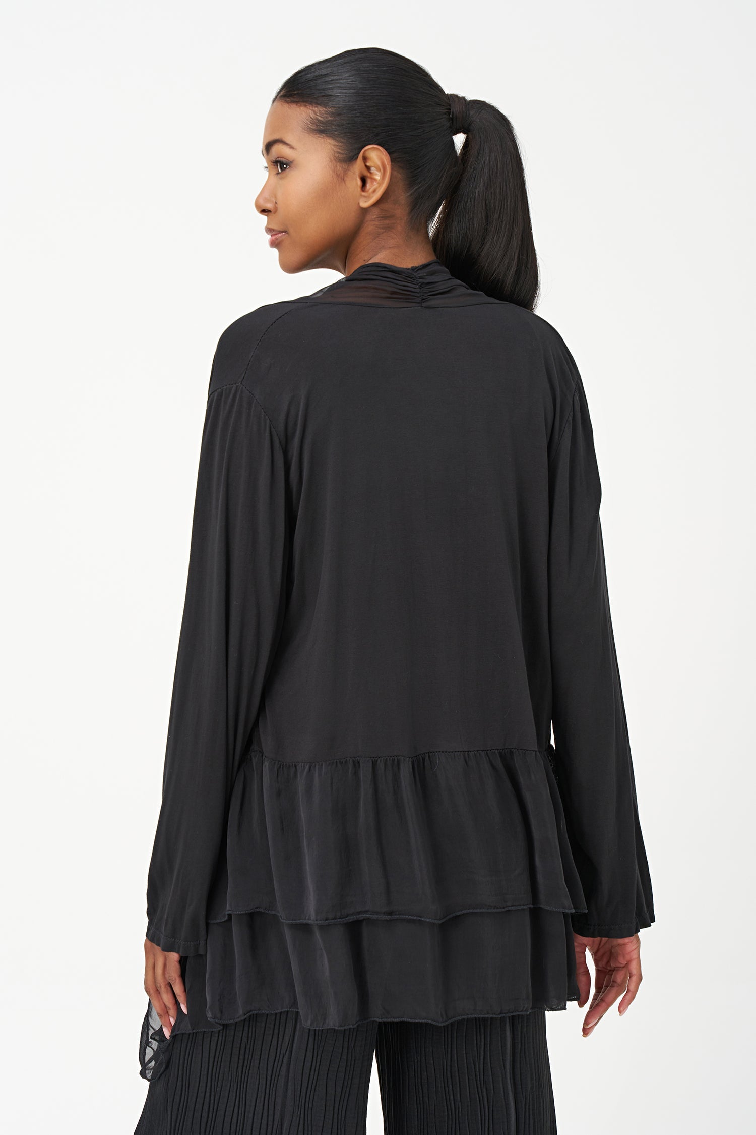 Women's Woven And Knit Combo Cardigan