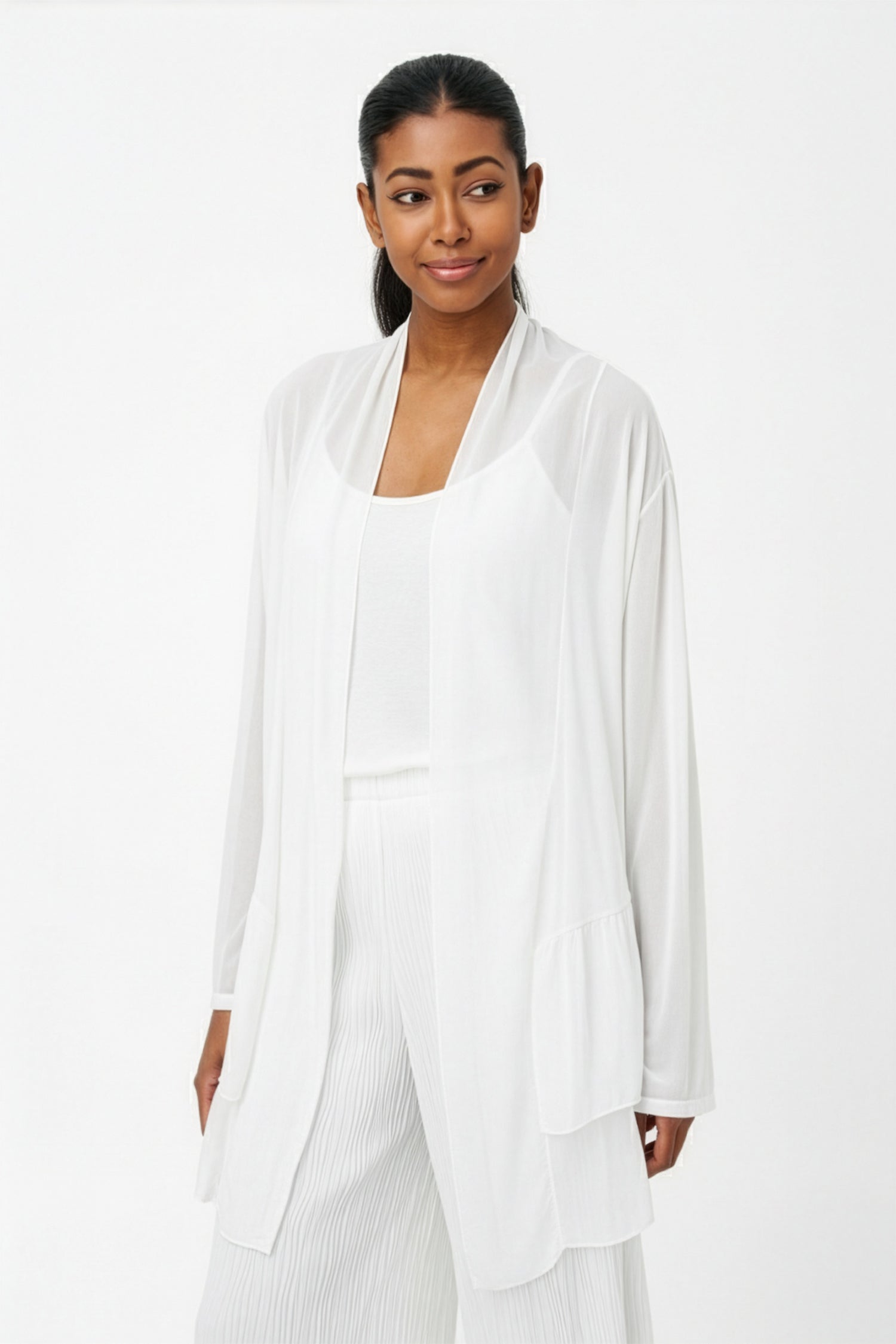 Cardigan combiné tissé et tricoté pour femme