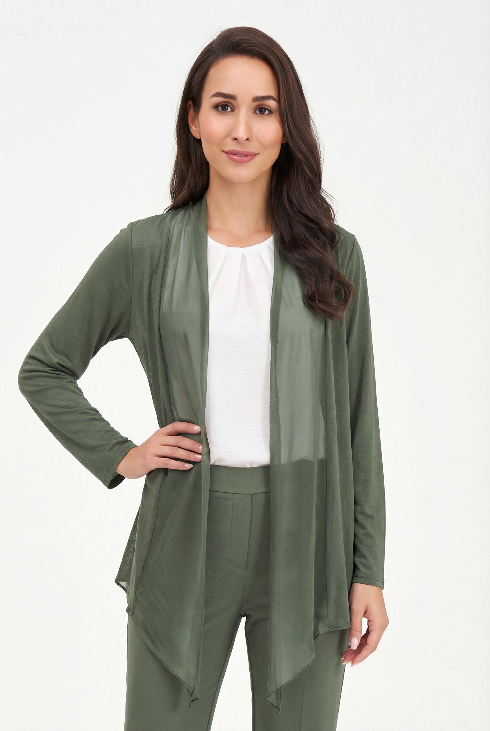 Women's Knit/Woven Combo Cardigan