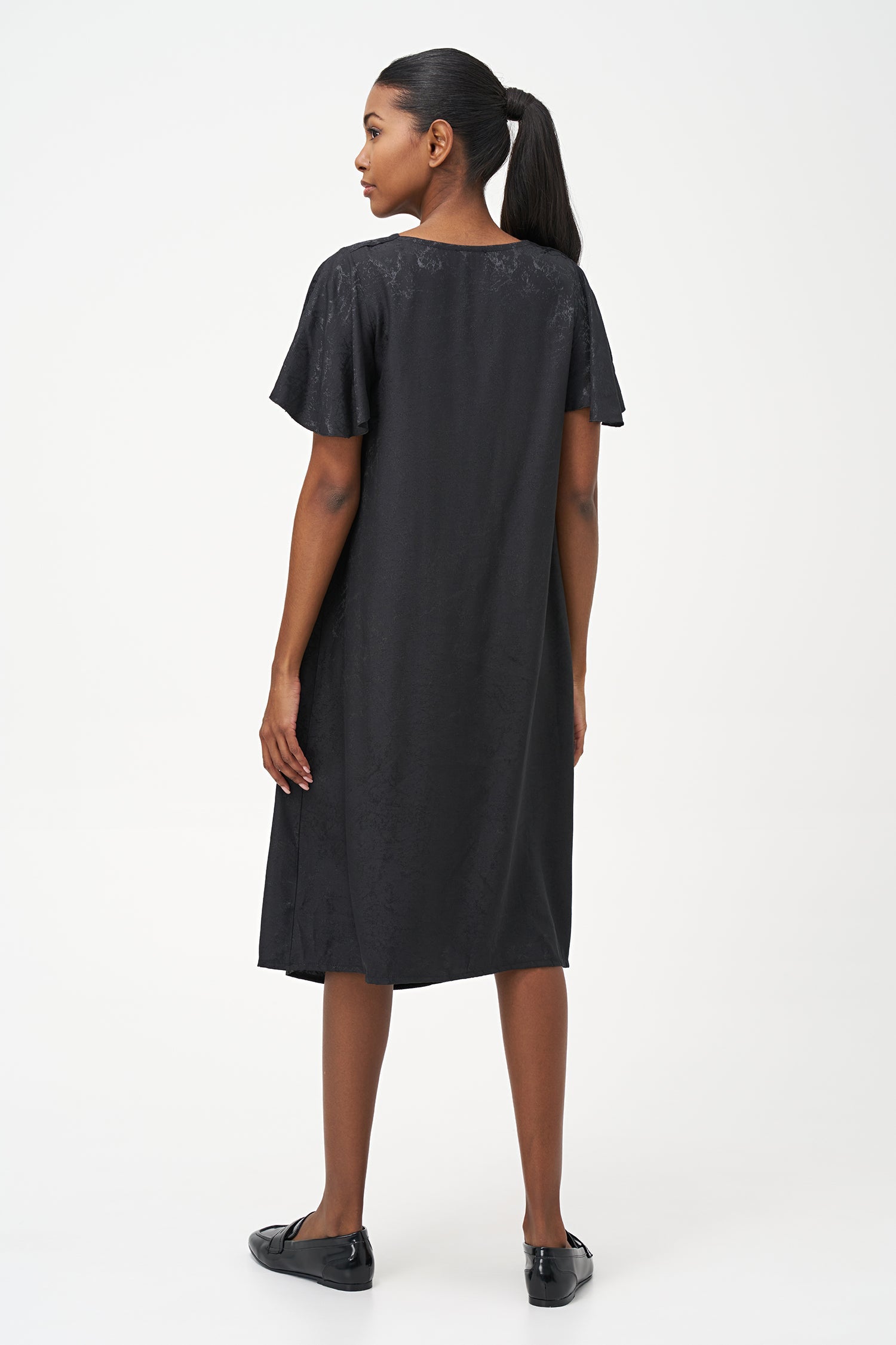 Women’s woven cowl-neckline dress, with flowing sleeves