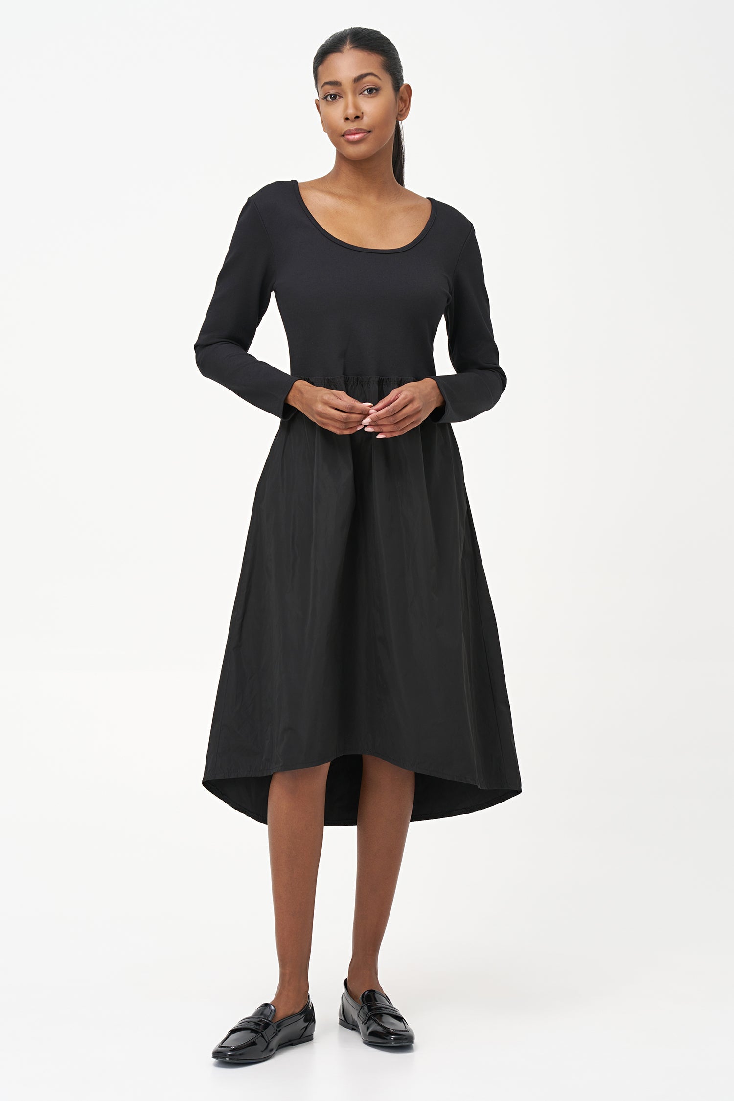 Women's Knit & Woven Combo Knee-Length Scoop-Neck Dress