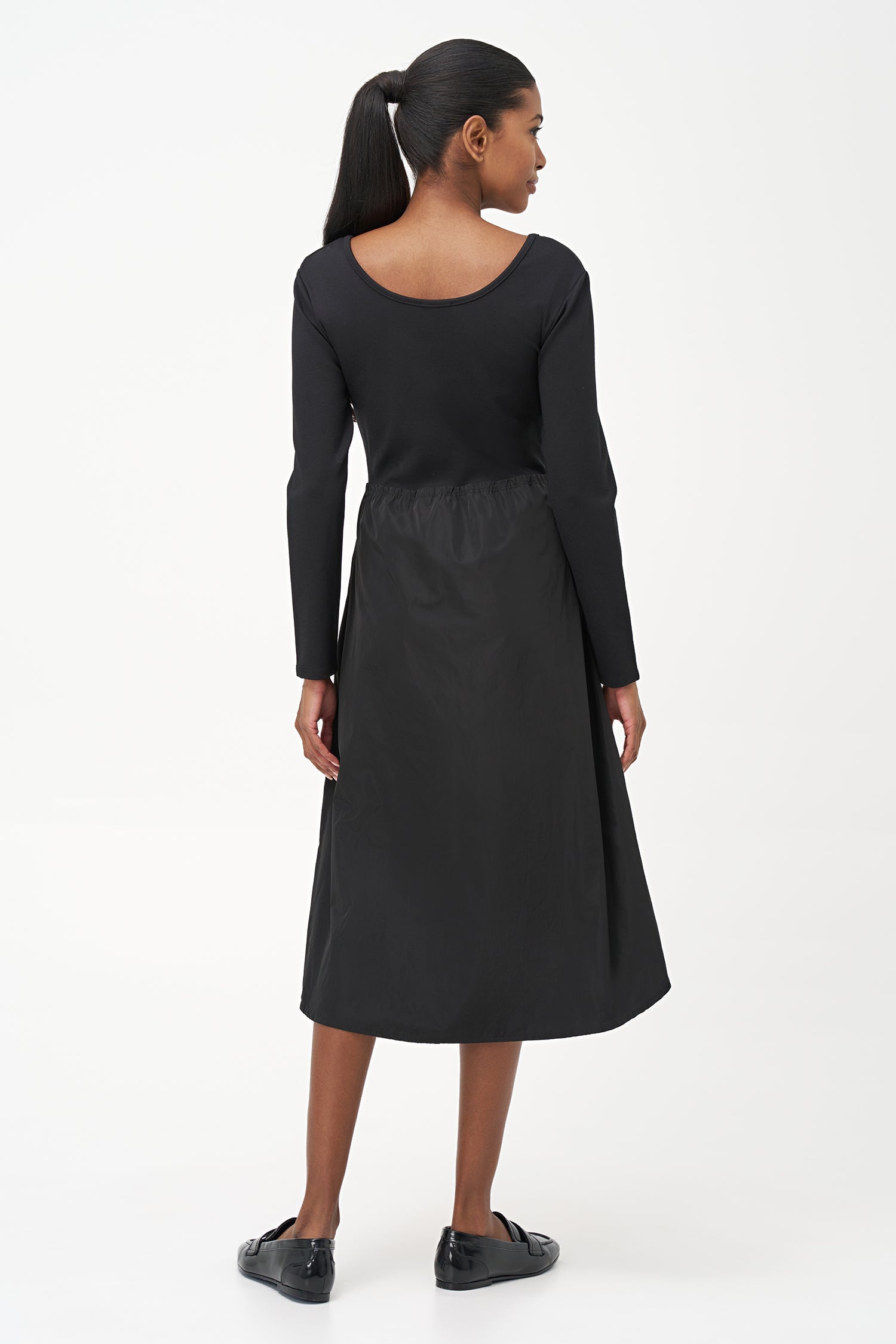 Women's Knit & Woven Combo Knee-Length Scoop-Neck Dress