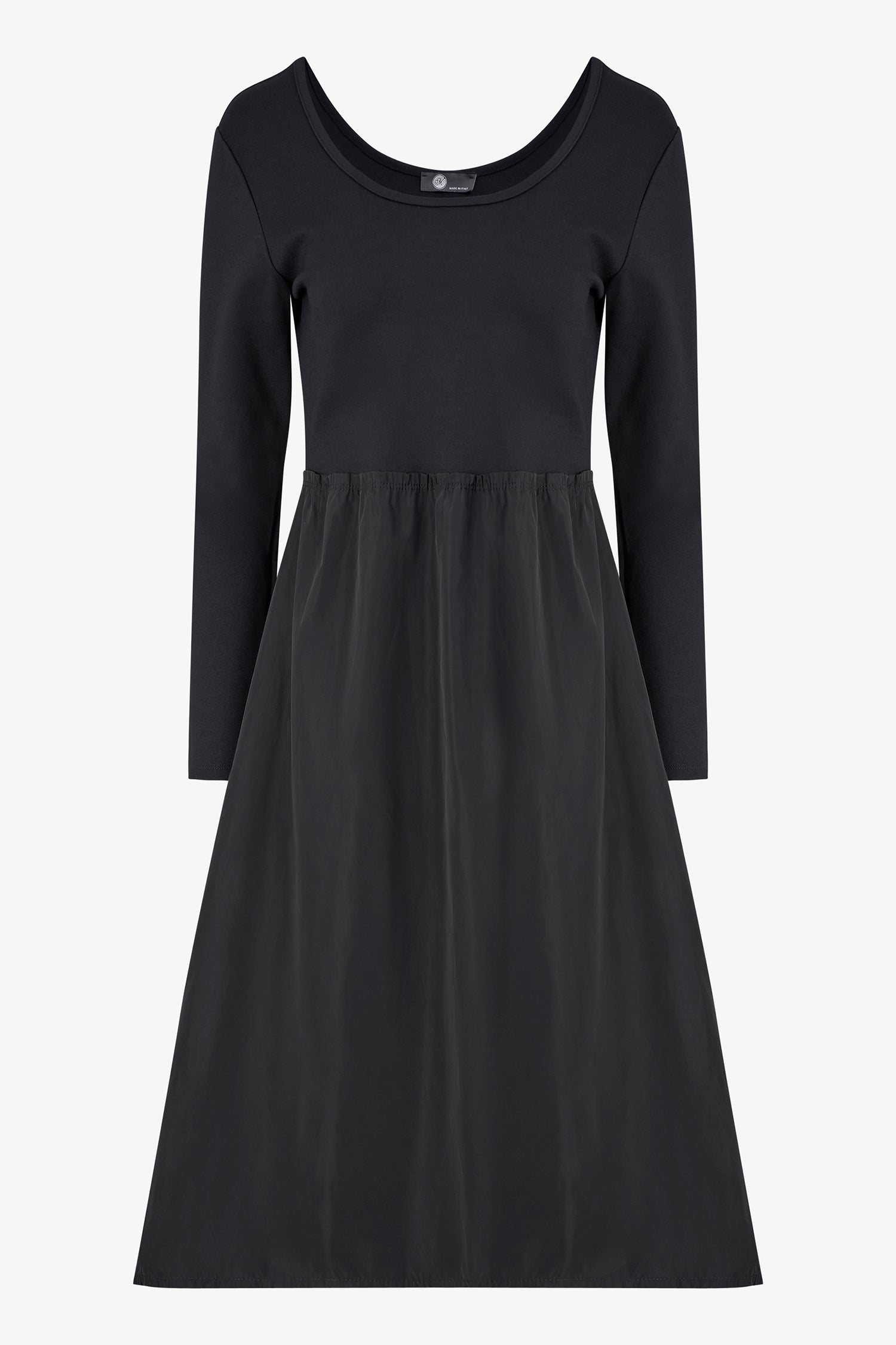 Women's Knit & Woven Combo Knee-Length Scoop-Neck Dress