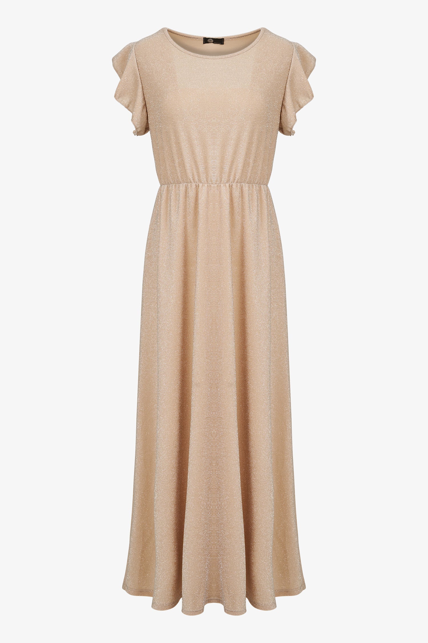 Women’s knit maxi crew-neck dress, with flowing cap sleeves