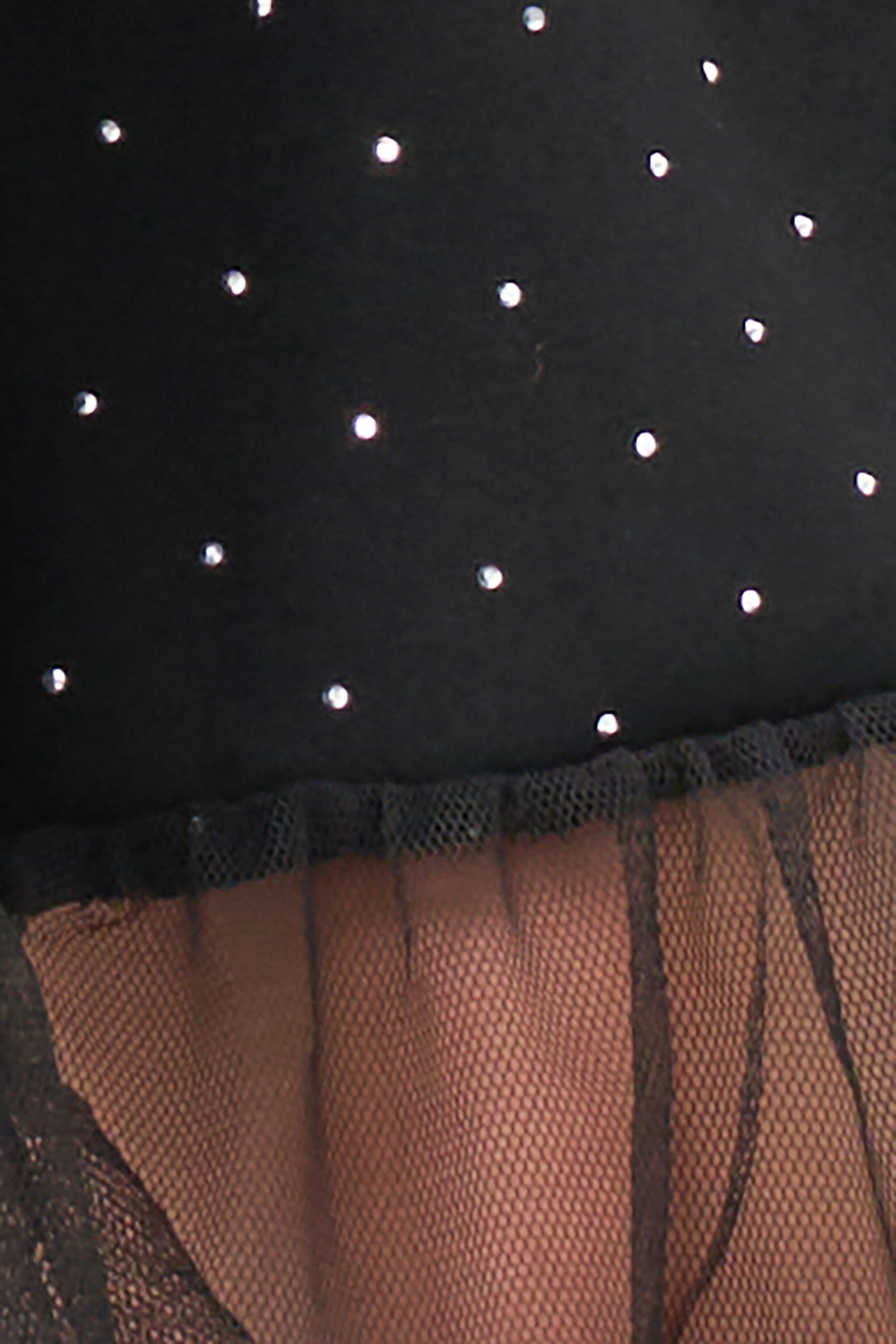 Women's knit crew-neck dress, with elbow-length sleeves, decorative studs and mesh detailing