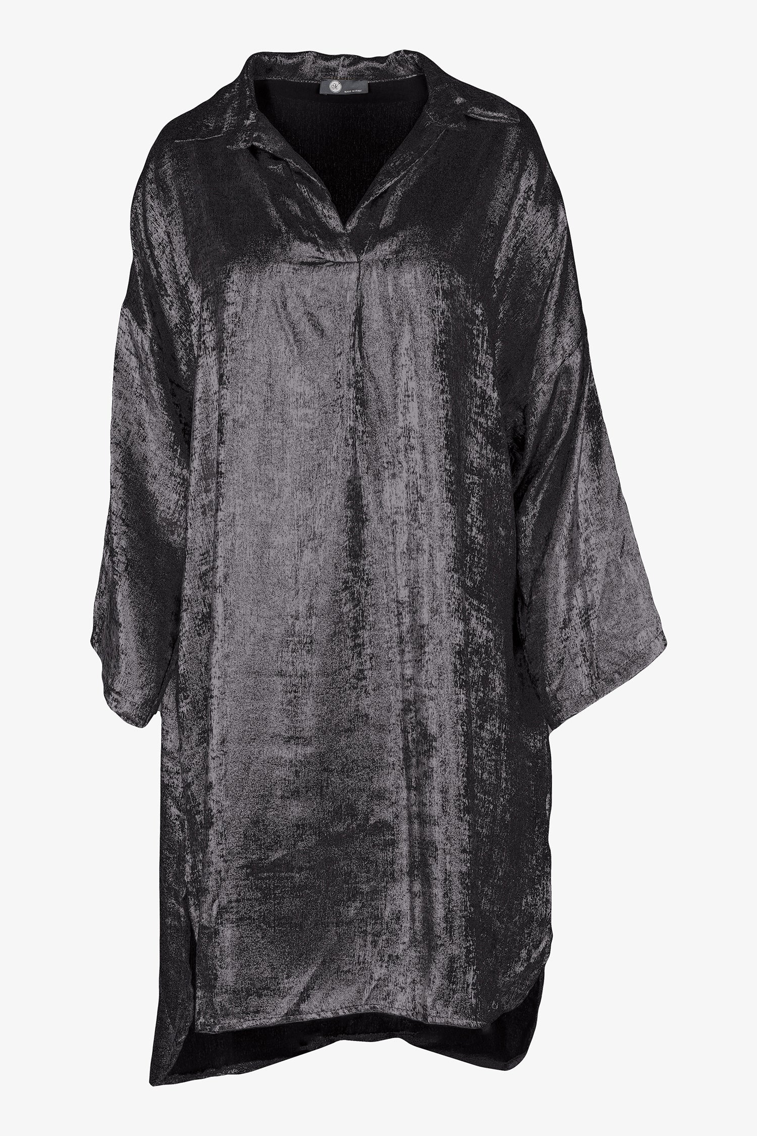 Women's woven knee-length long sleeve dress, with a shirt collar and dropped shoulders