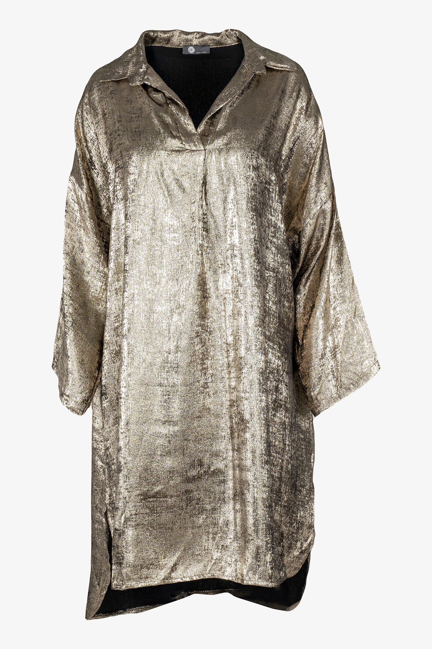Women's woven knee-length long sleeve dress, with a shirt collar and dropped shoulders