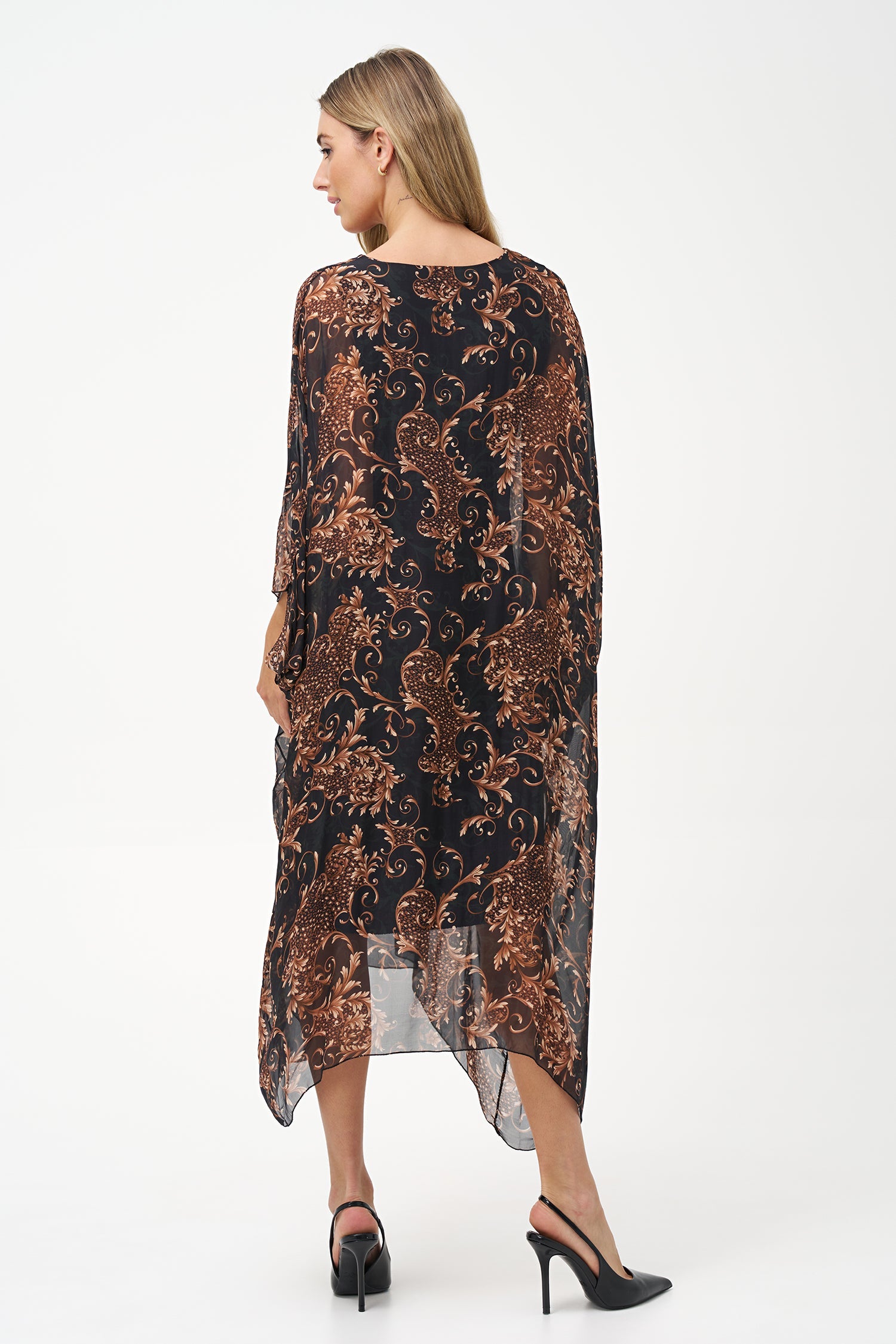 Women’s woven v-neck kaftan dress, with gathered front
