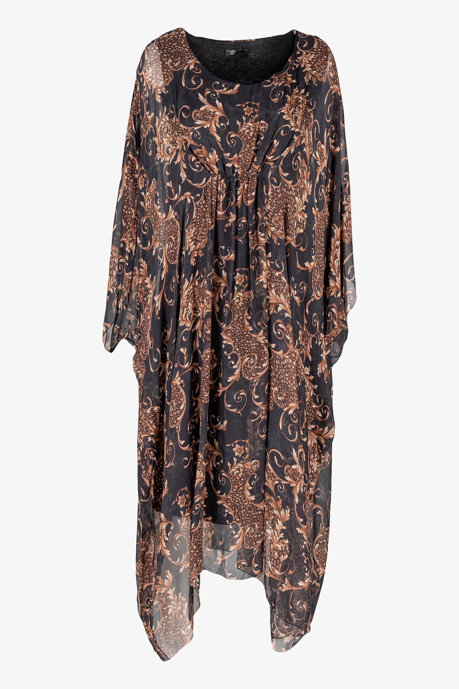 Women’s woven v-neck kaftan dress, with gathered front