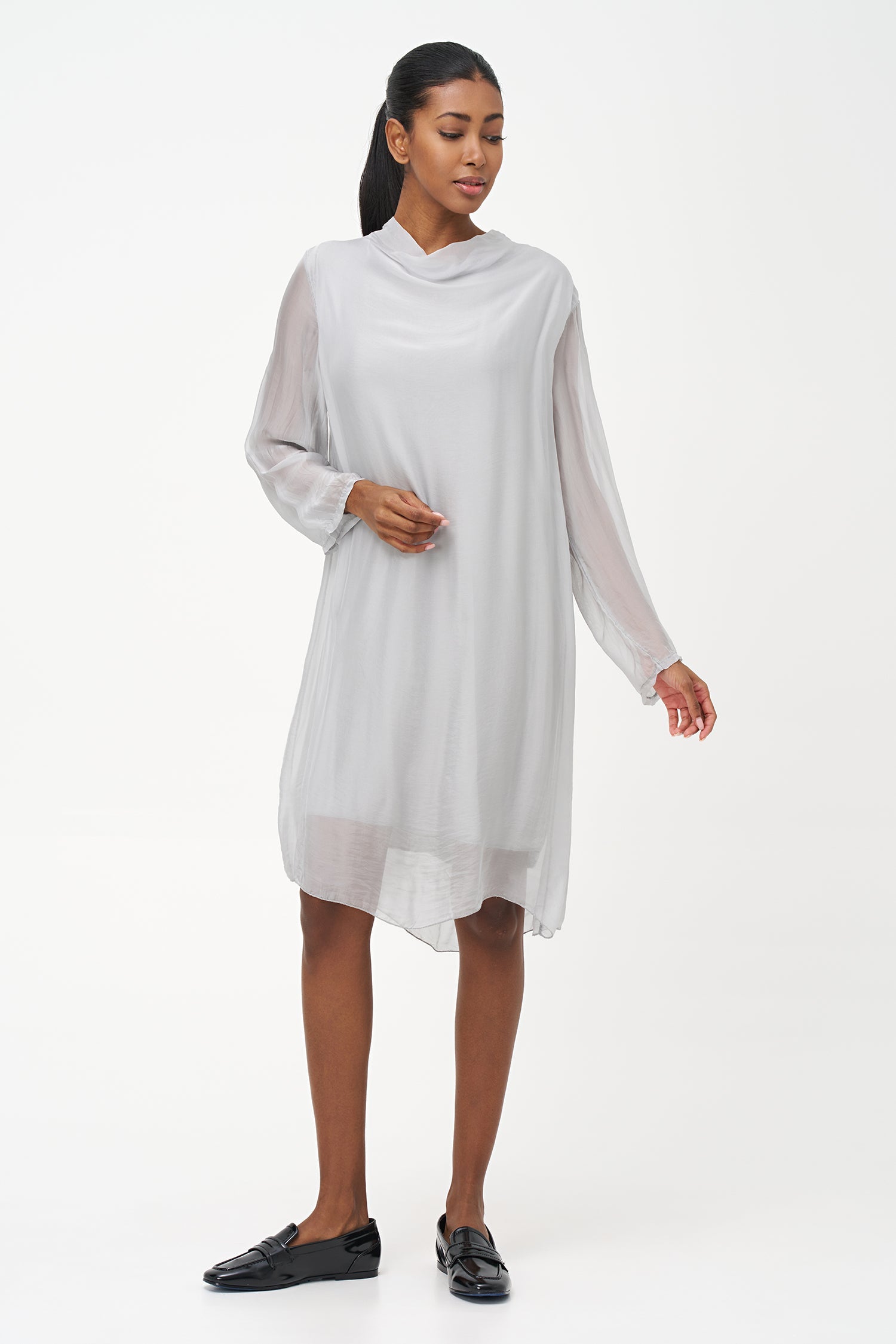 Women's Woven Long Sleeve Mock-Neck Dress