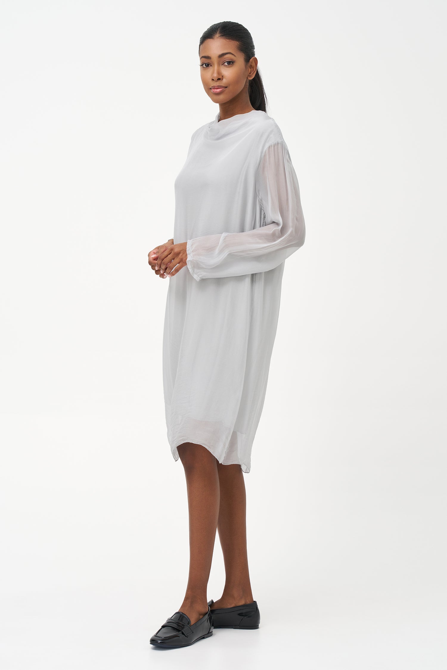 Women's Woven Long Sleeve Mock-Neck Dress