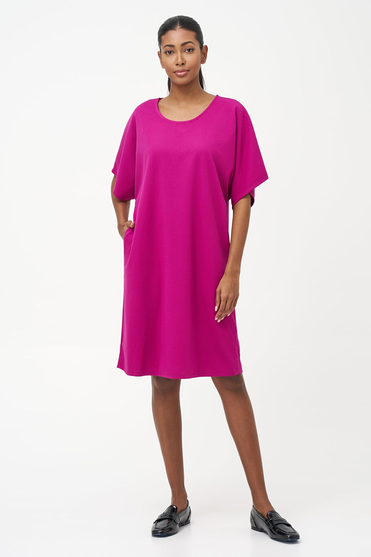 Women's Knit Scoop-Neck Dress, Elbow-Length Sleeves & Side Pockets