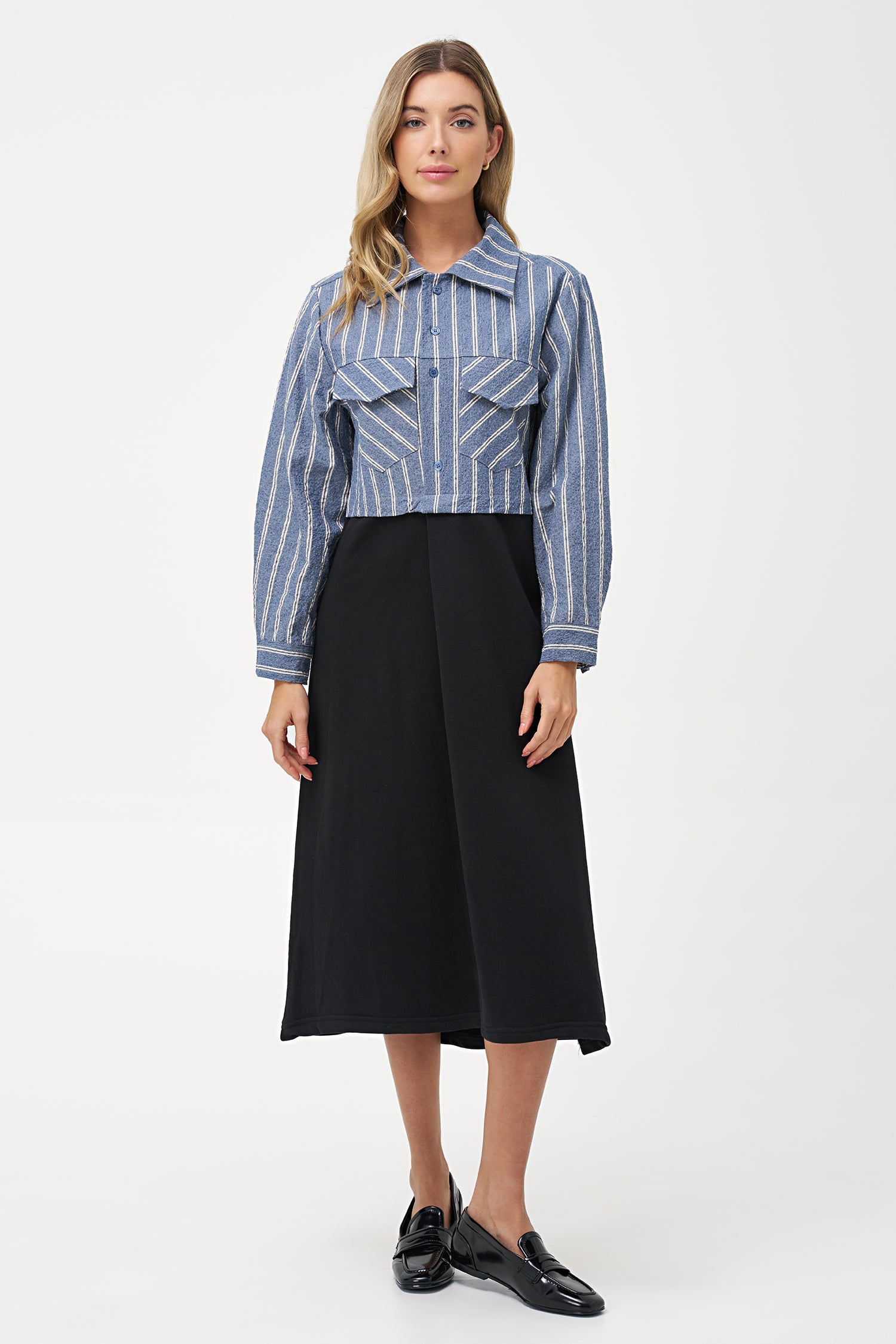 Women's Woven & Knit Combo Long Sleeve Dress