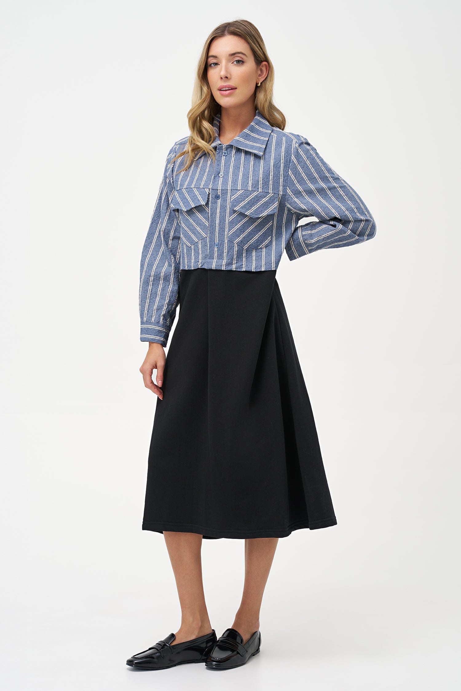 Women's Woven & Knit Combo Long Sleeve Dress