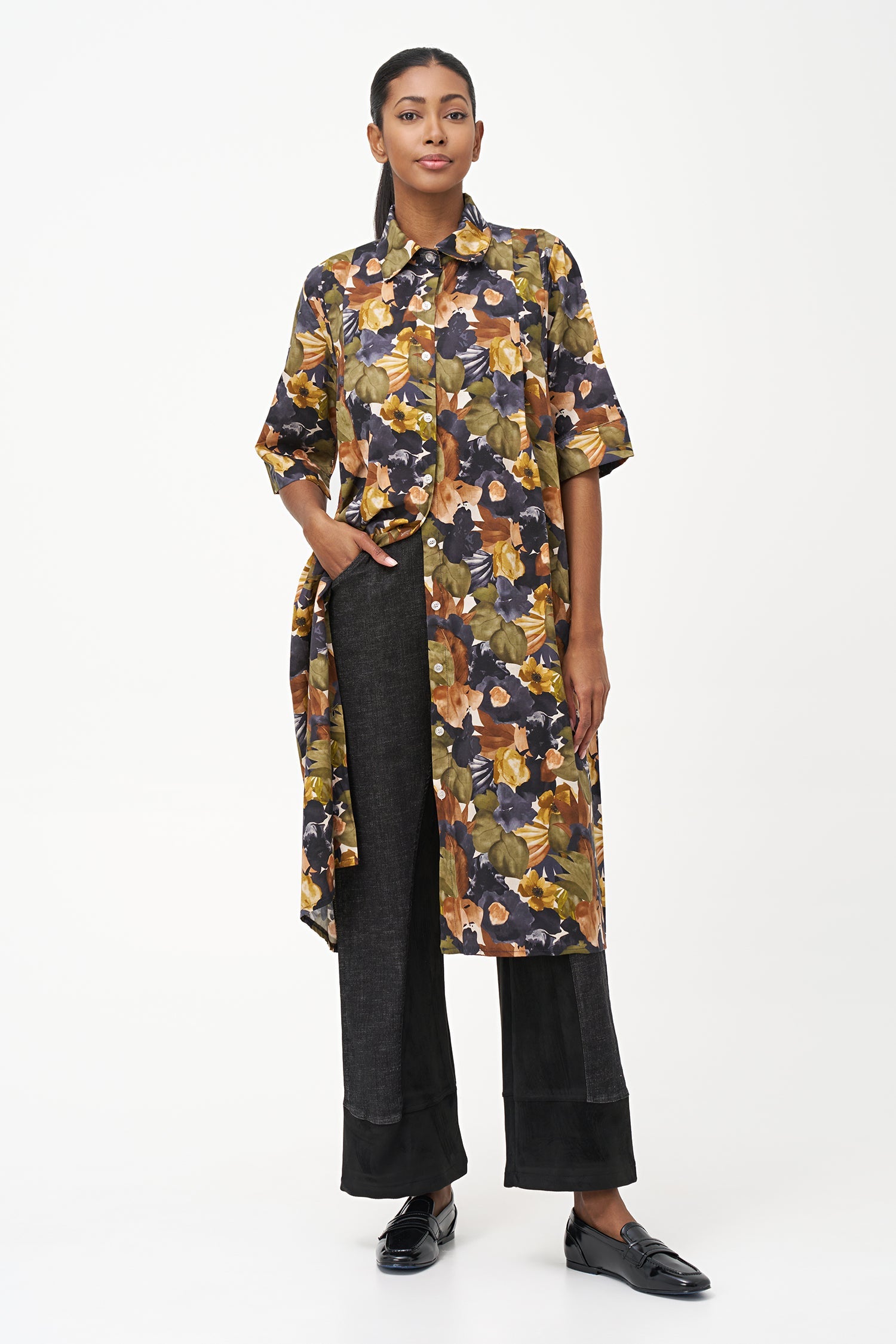 Women's Woven Pleated Shirt-Dress