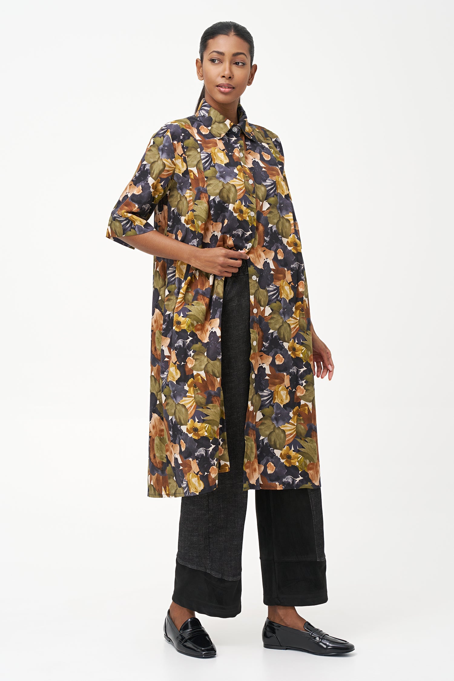 Women's Woven Pleated Shirt-Dress