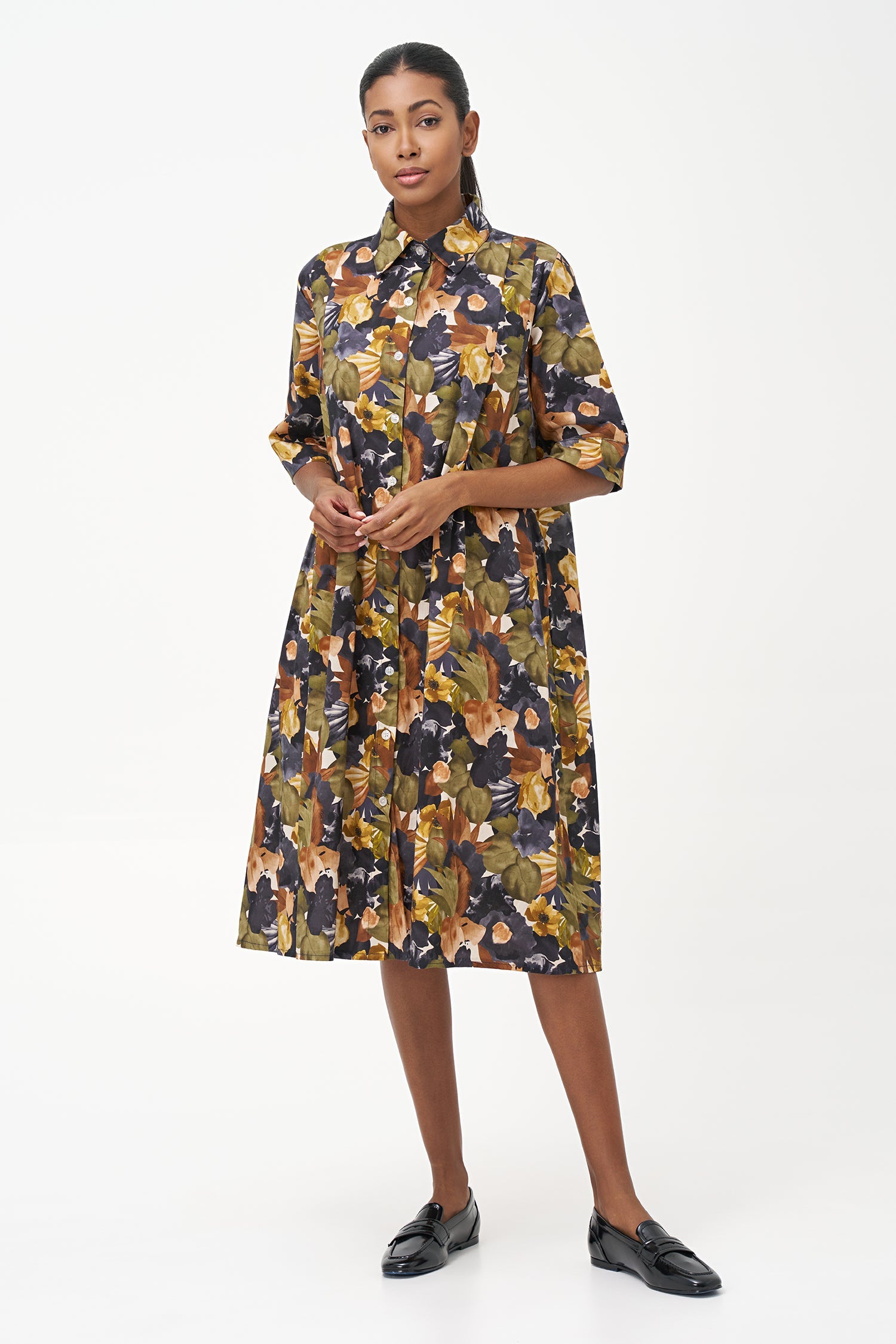 Women's Woven Pleated Shirt-Dress