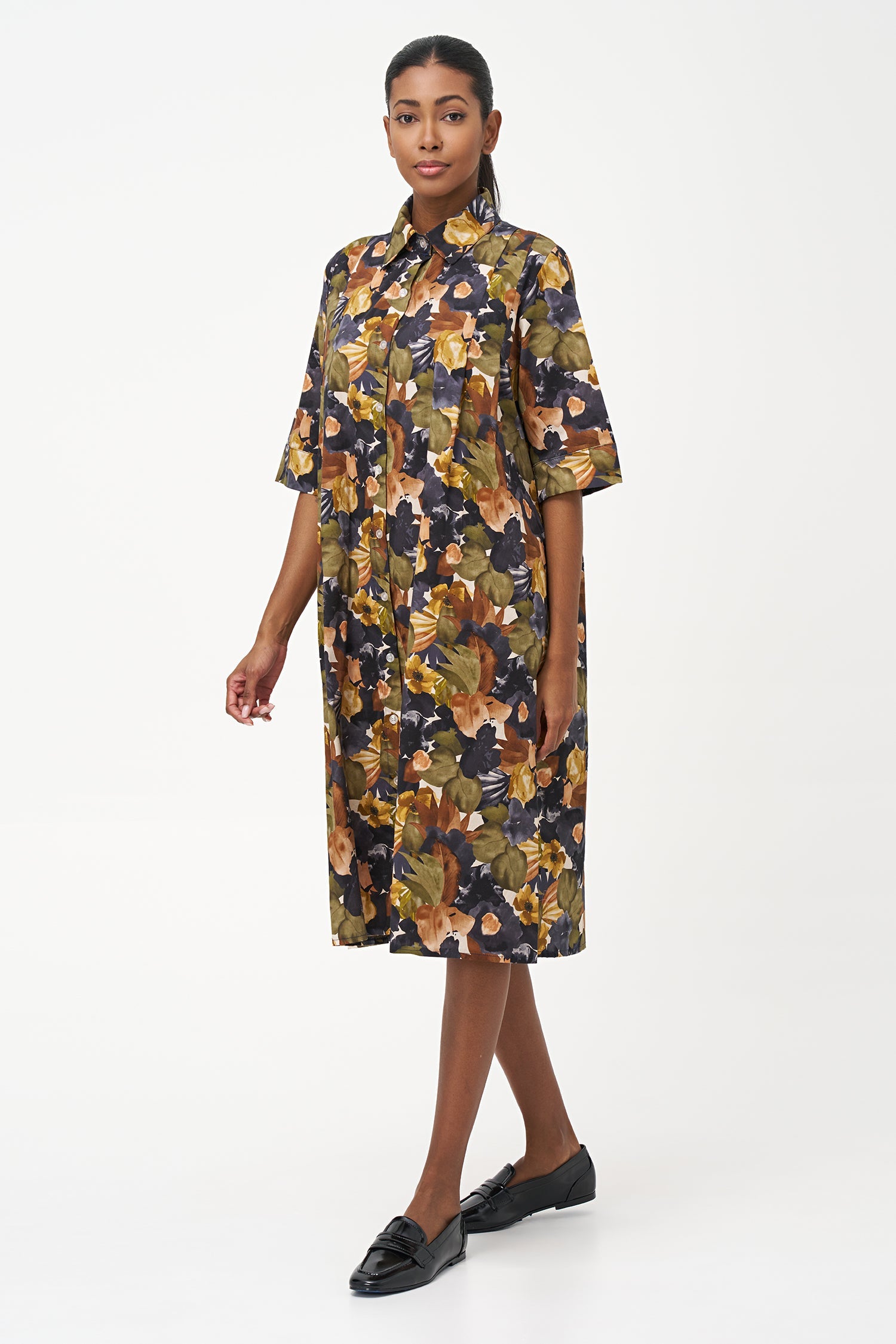 Women's Woven Pleated Shirt-Dress