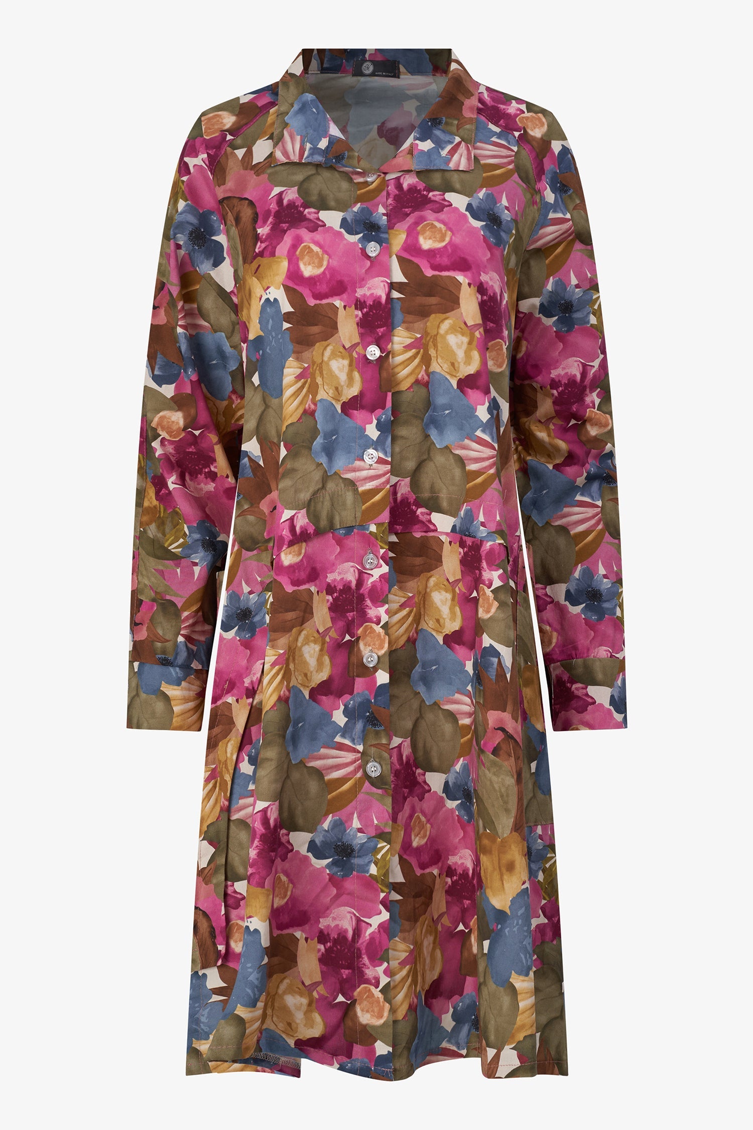 Women's Woven Stand Collar Button Down Tunic-Length Shirt