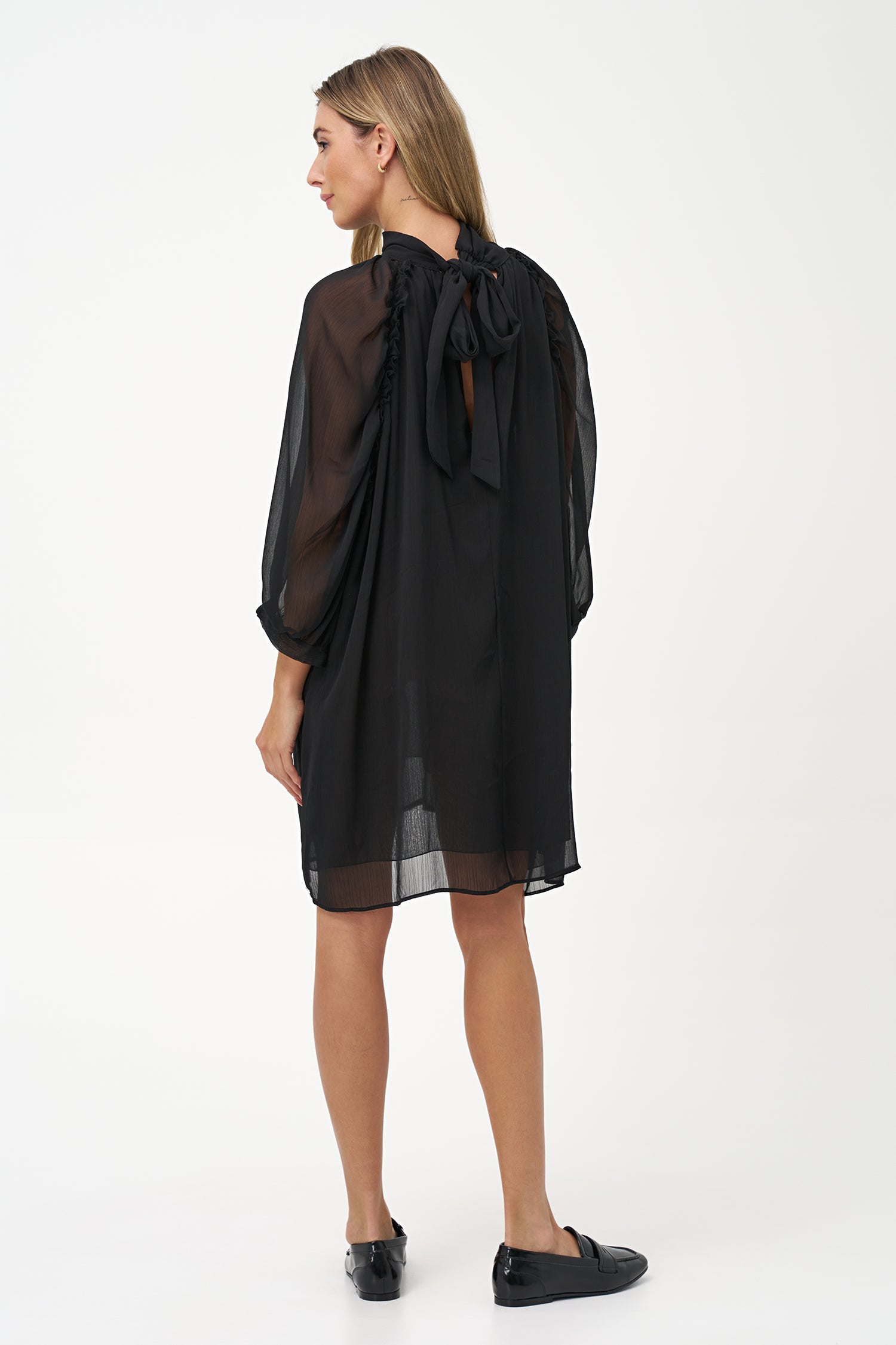 Women's Woven Sheer Mock-Neck Knee-Length Dress
