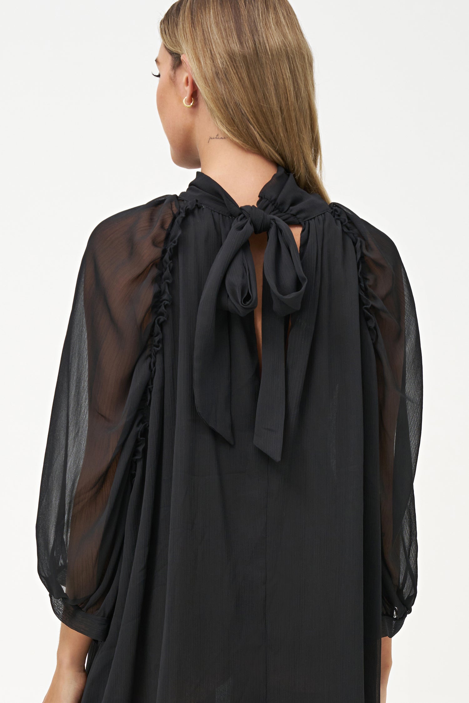 Women's Woven Sheer Mock-Neck Knee-Length Dress