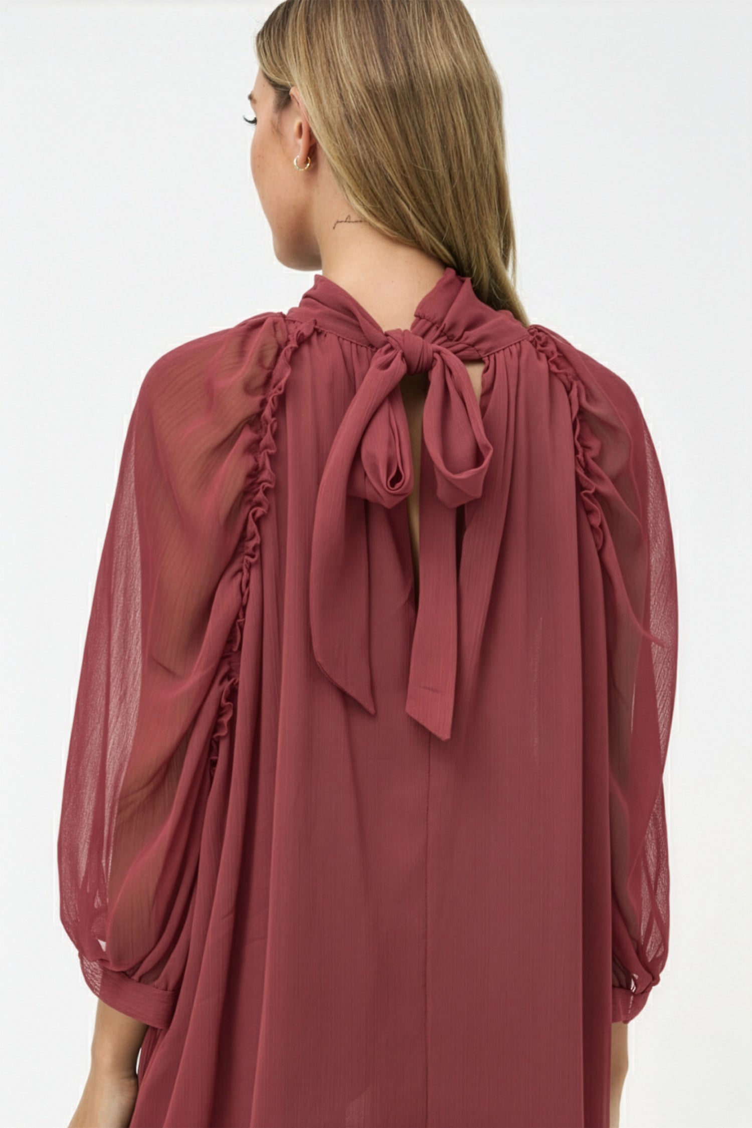 Women's Woven Sheer Mock-Neck Knee-Length Dress