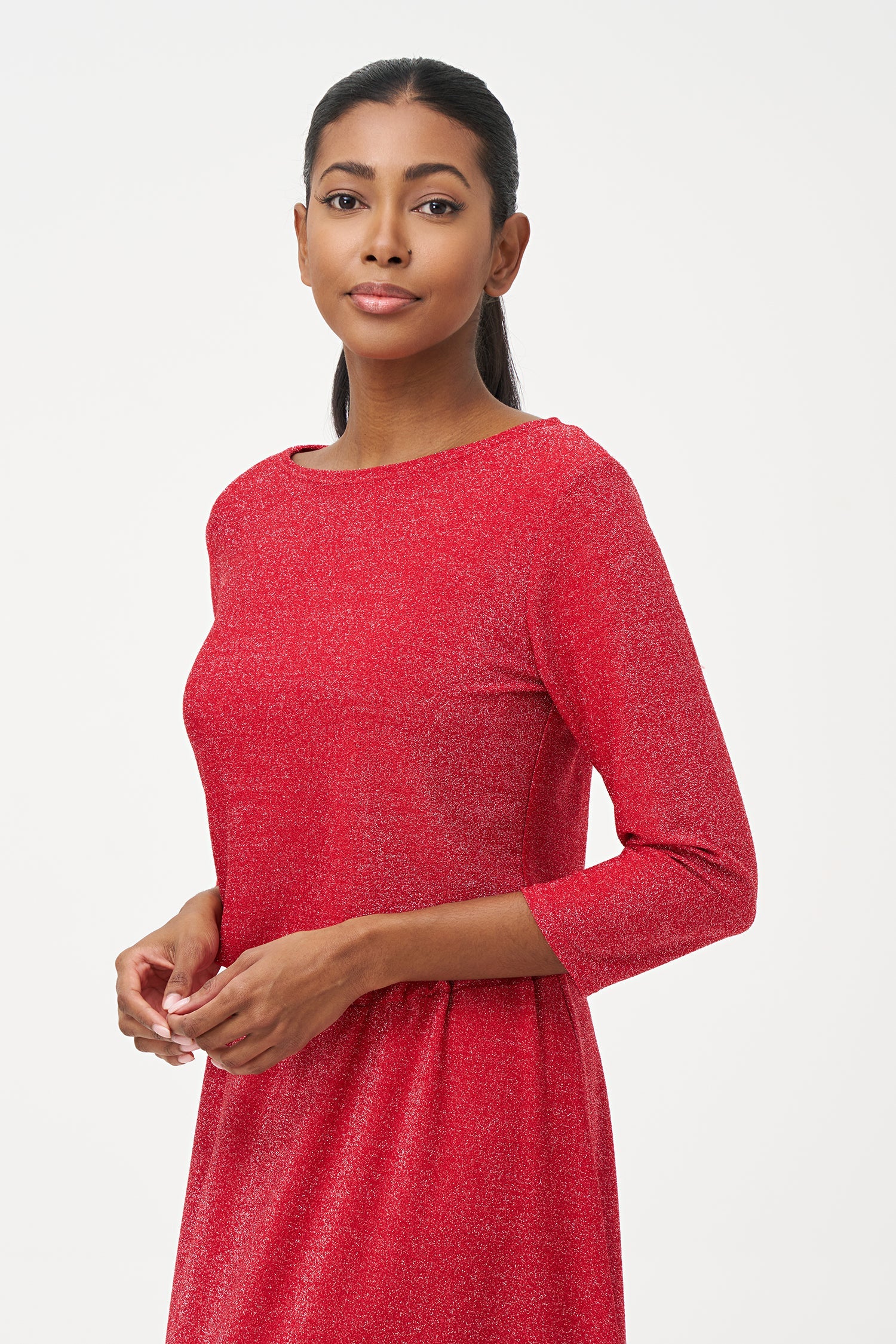 Women’s knit long sleeve tunic, with boat-neckline