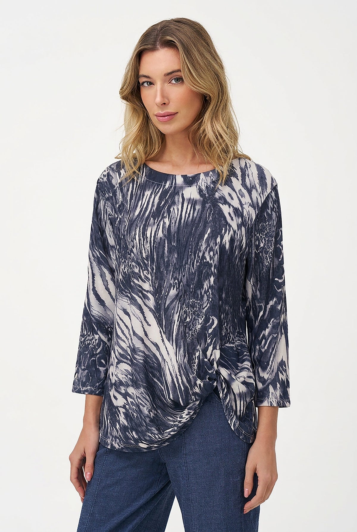 Women's Knit Wide Crew-Neck Tunic, Long Sleeves & Twisted Front Hem
