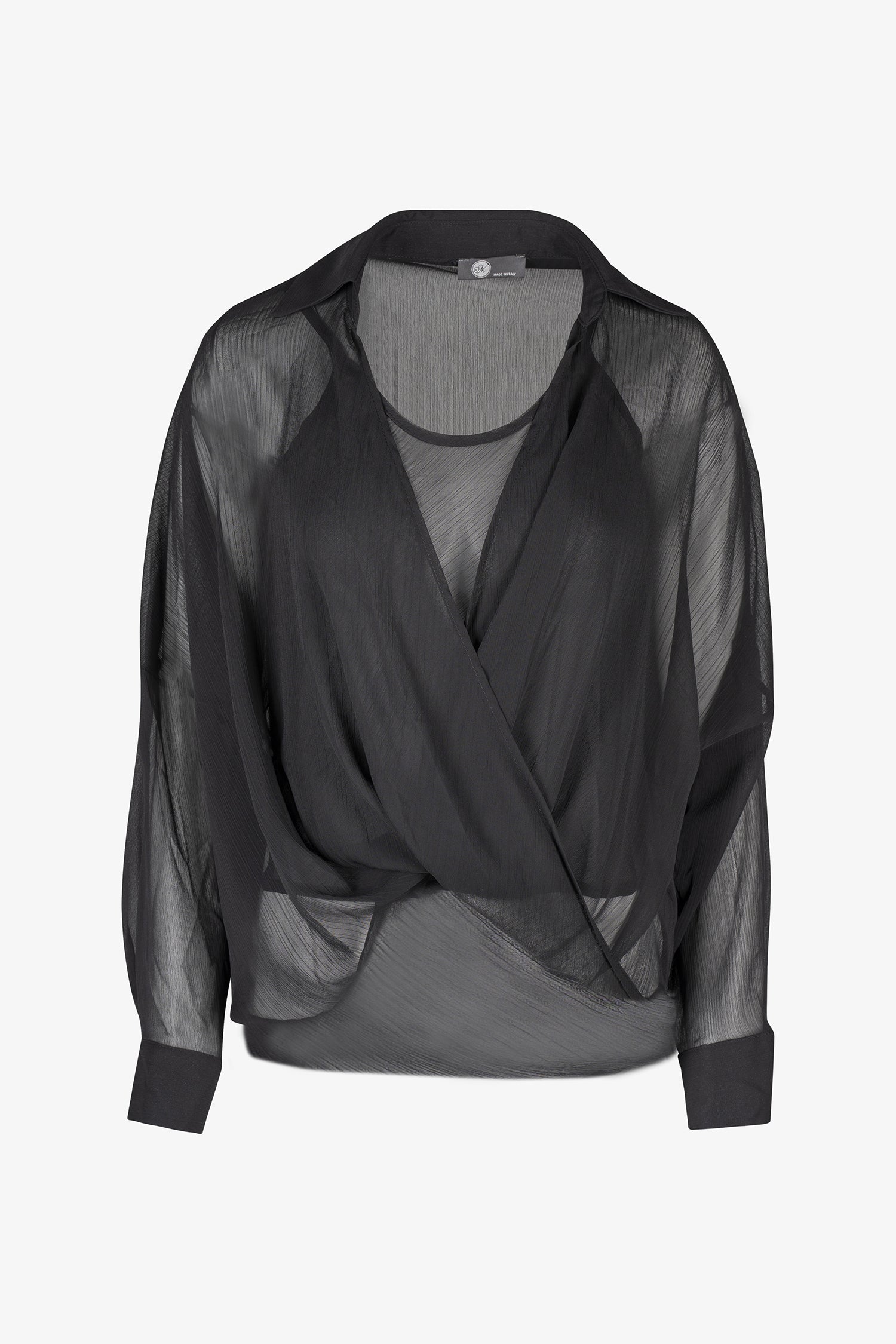 Women's Woven Sheere Criss-Cross Long Sleeve Top
