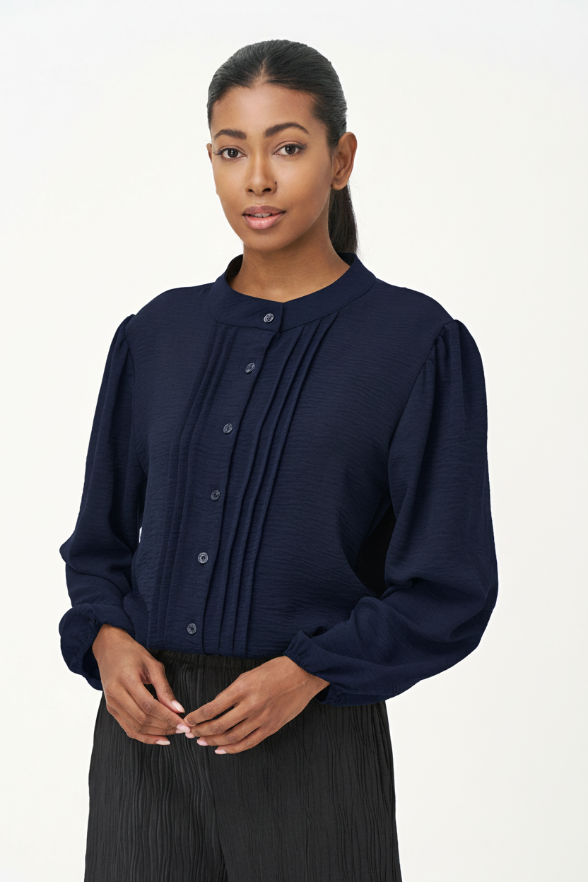 Women's Woven Button Down Shirt With A Front Pin-Tuck Detailing