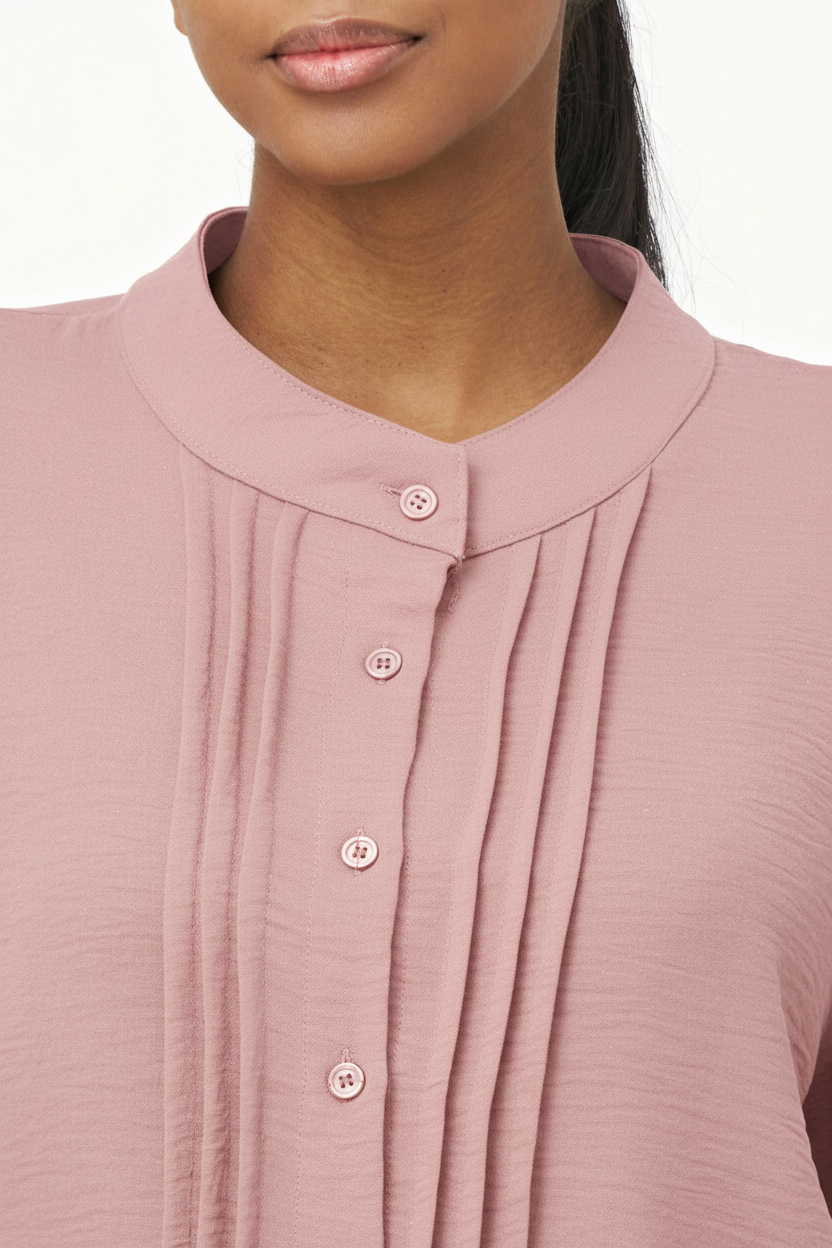 Women's Woven Button Down Shirt With A Front Pin-Tuck Detailing