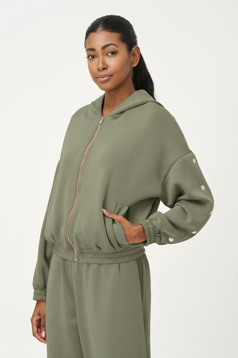 Women's Knit Hooded Zip-Up Long Sleeve Sweatshirt