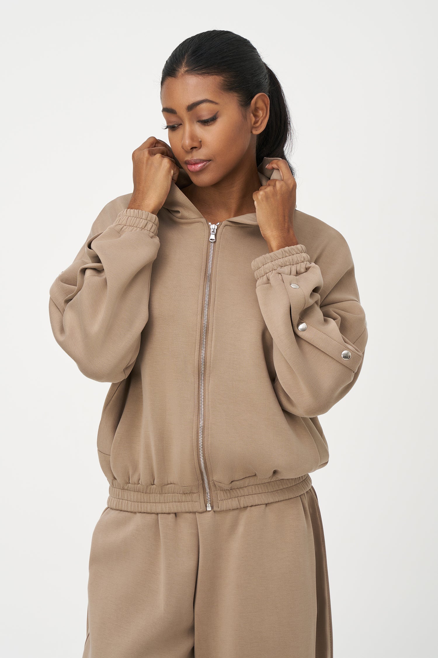 Women's Knit Hooded Zip-Up Long Sleeve Sweatshirt