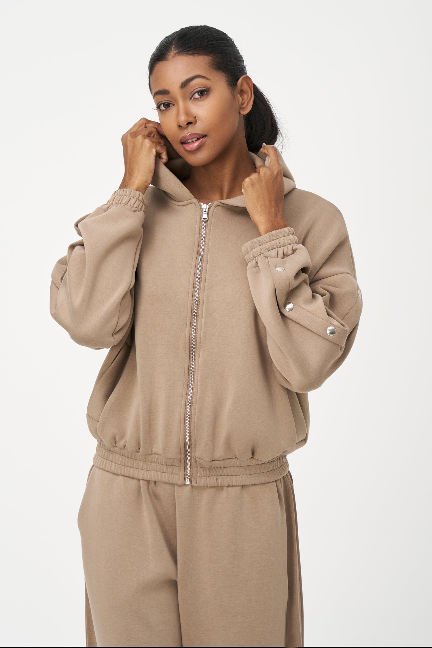 Women's Knit Hooded Zip-Up Long Sleeve Sweatshirt