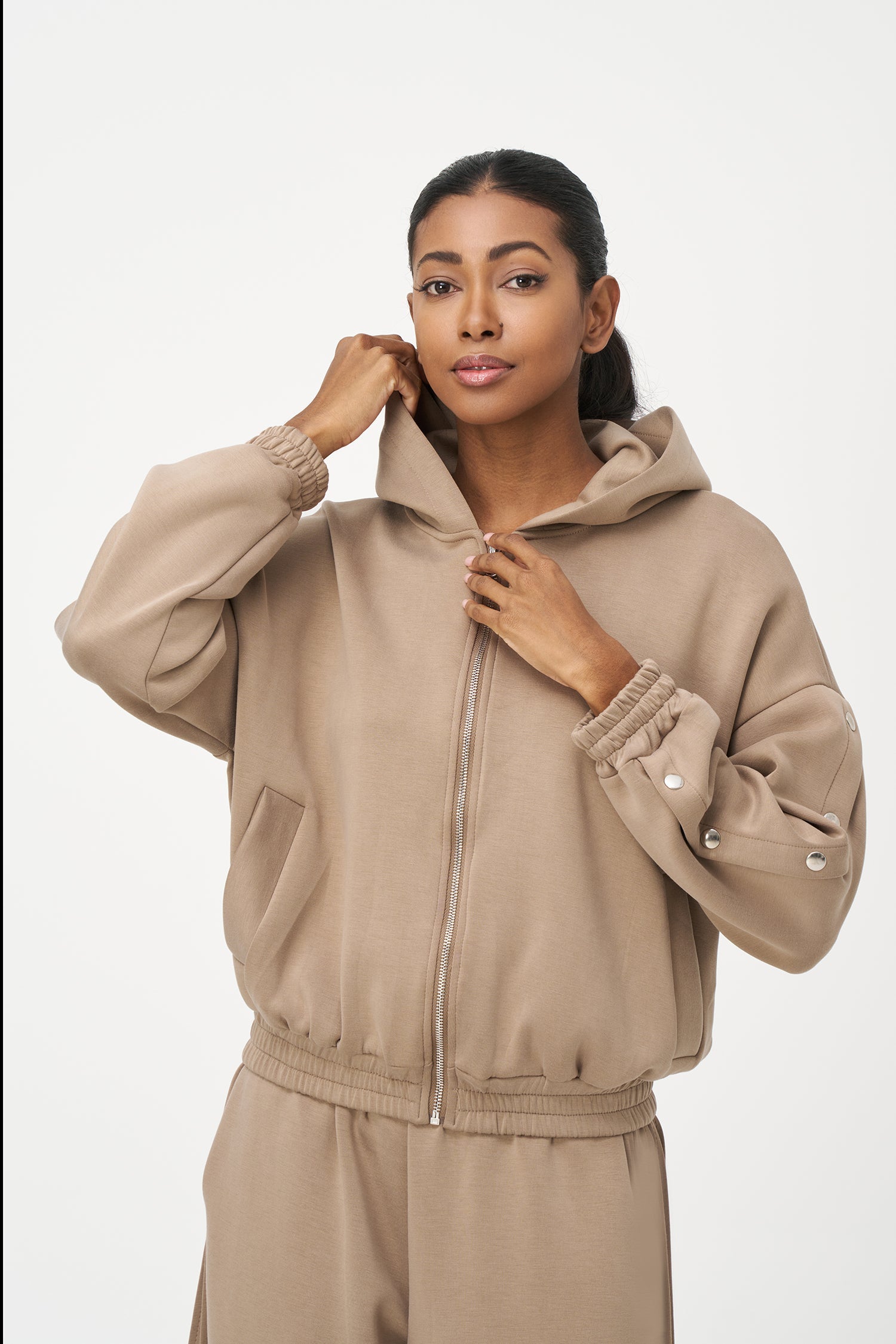Women's Knit Hooded Zip-Up Long Sleeve Sweatshirt